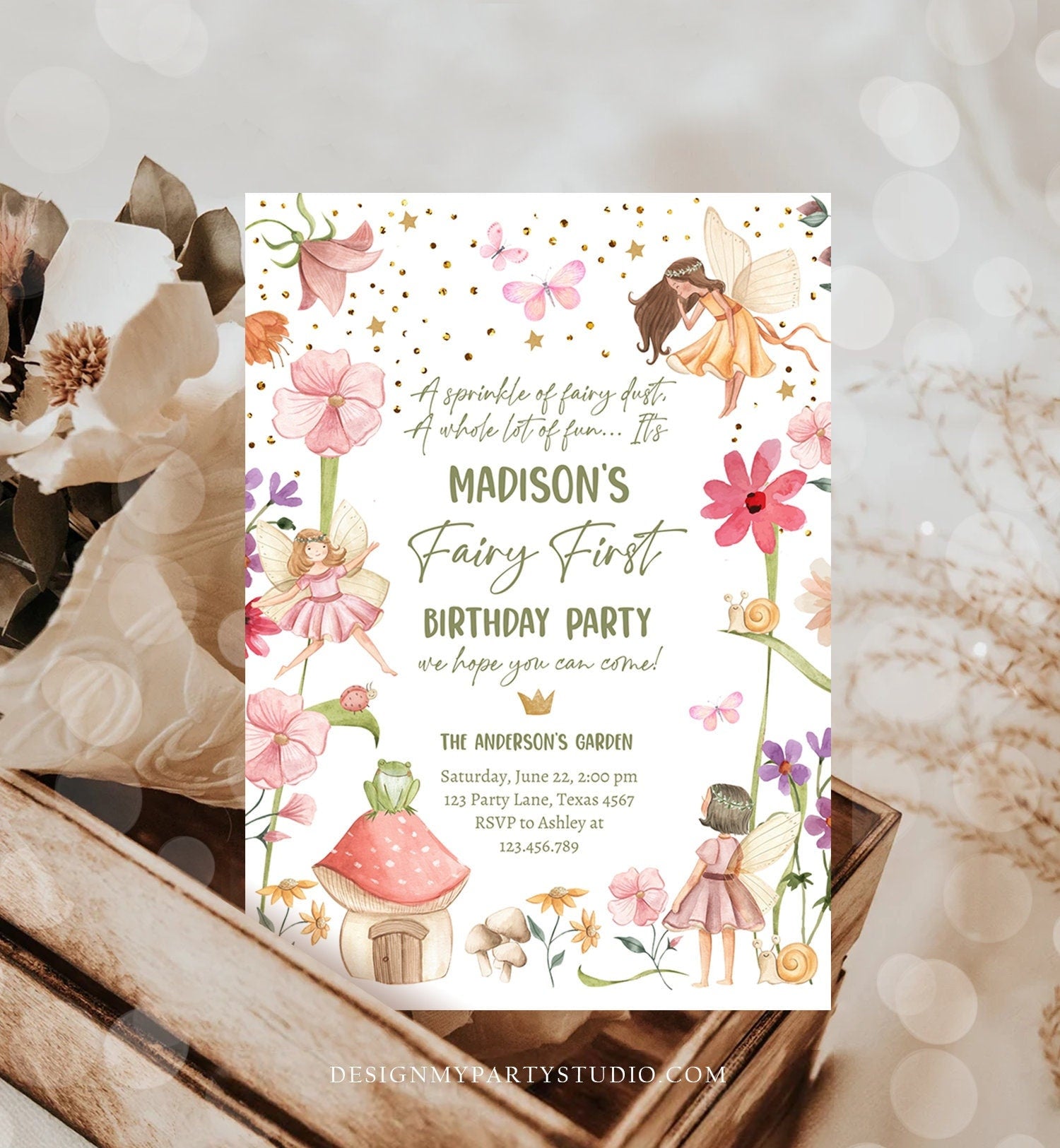 Editable Fairy First Birthday Invitation Fairy Garden Birthday Fairy Forest Girl 1st Birthday Magical Download Printable Template Corjl 0406