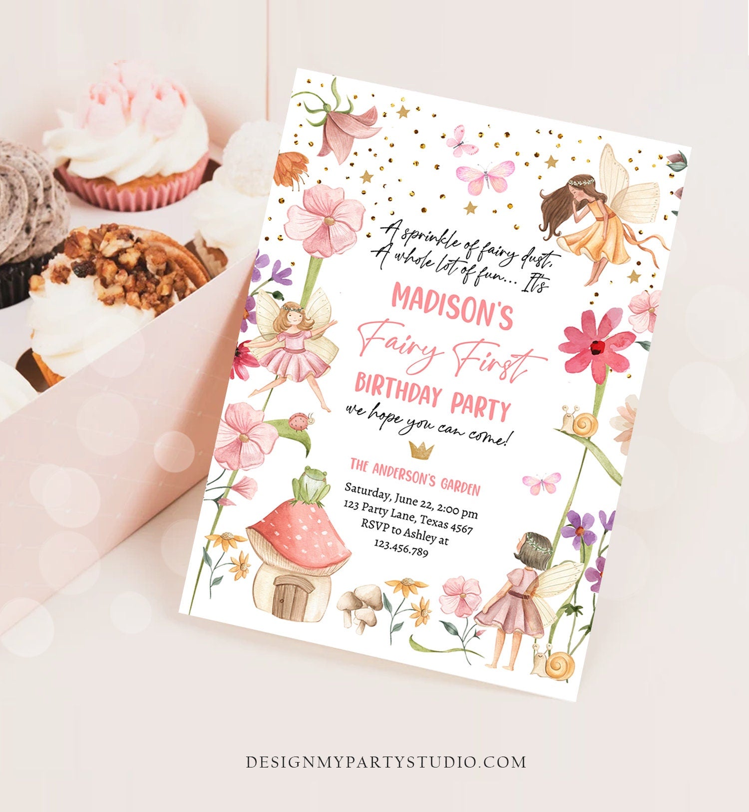 Editable Fairy First Birthday Invitation Fairy Garden Birthday Fairy Forest Girl 1st Birthday Magical Download Printable Template Corjl 0406