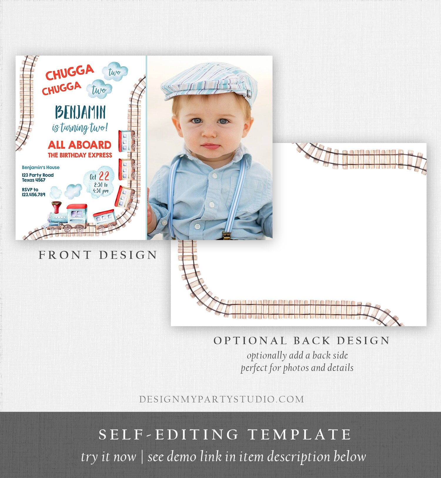 Editable Chugga Chugga Two Two Train Birthday Invitation Vintage Choo Choo Train Party Train 2nd Birthday Template Evite Printable 0149