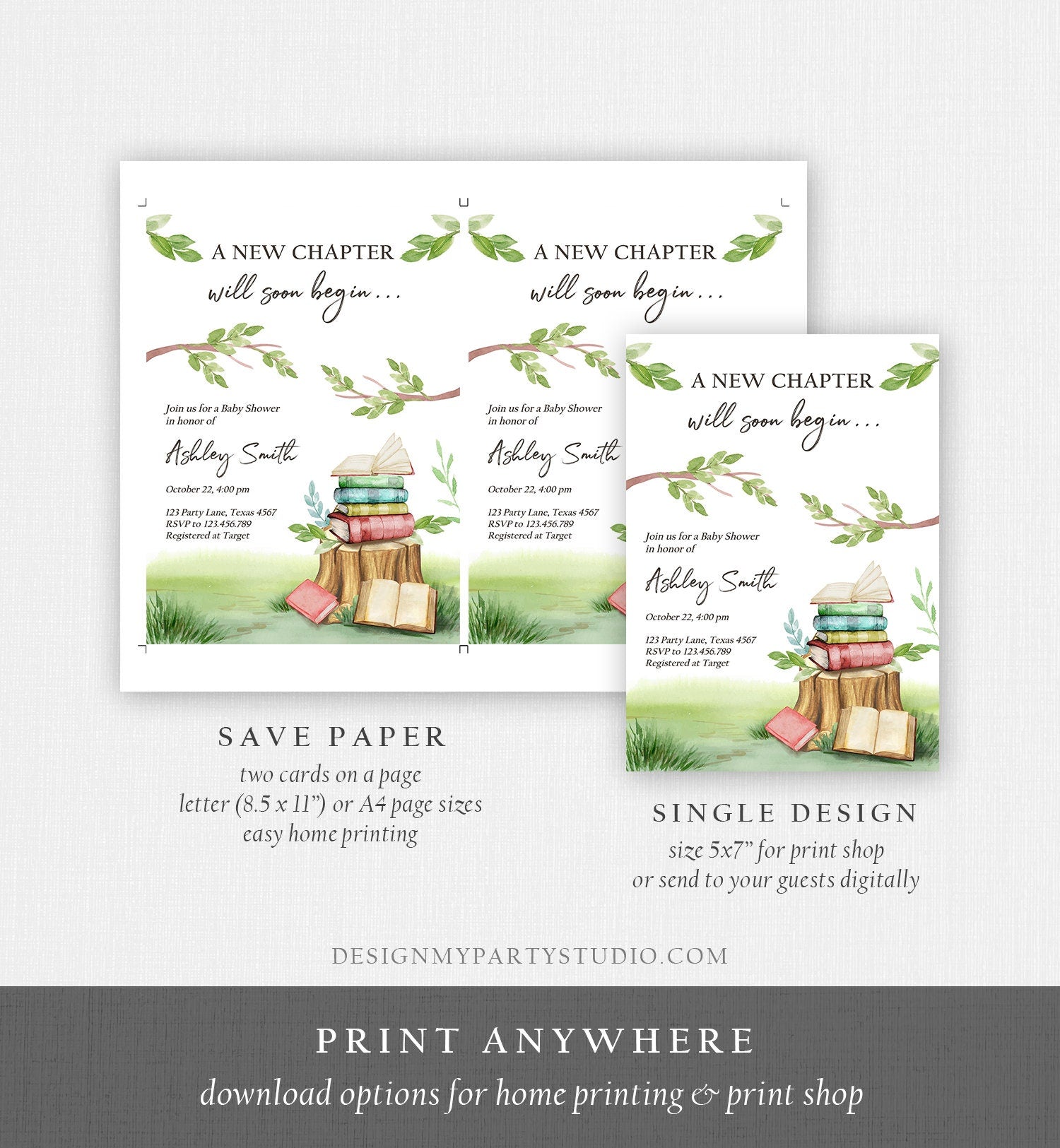 Editable Storybook Baby Shower Invitation Gender Neutral New Chapter Book Themed Baby Shower Digital Download Evite Template Printable 0427