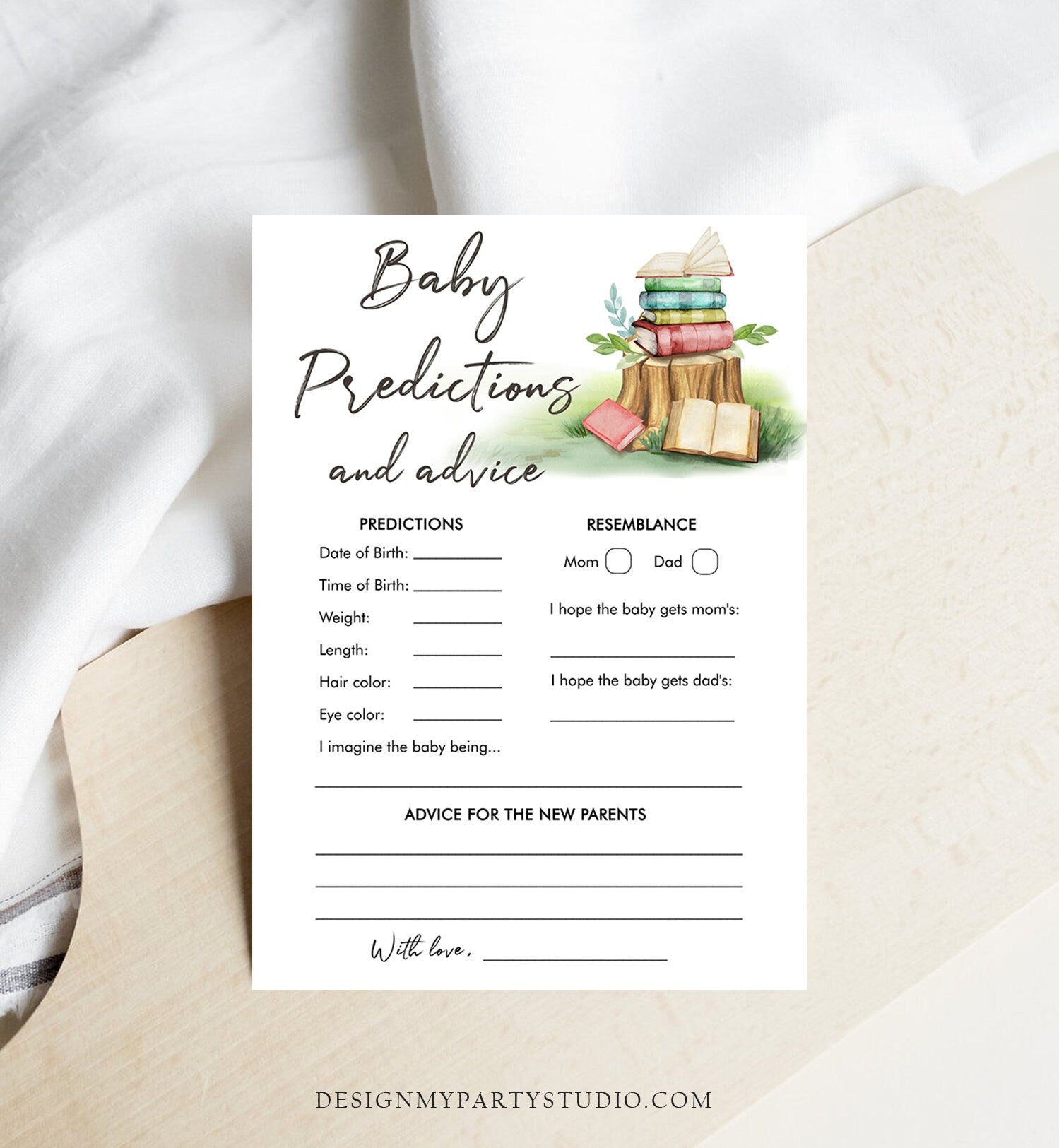 Editable Baby Predictions Baby Shower Game Advice for Parents Storybook Baby Shower Activity Book Shower Digital Template Printable 0427