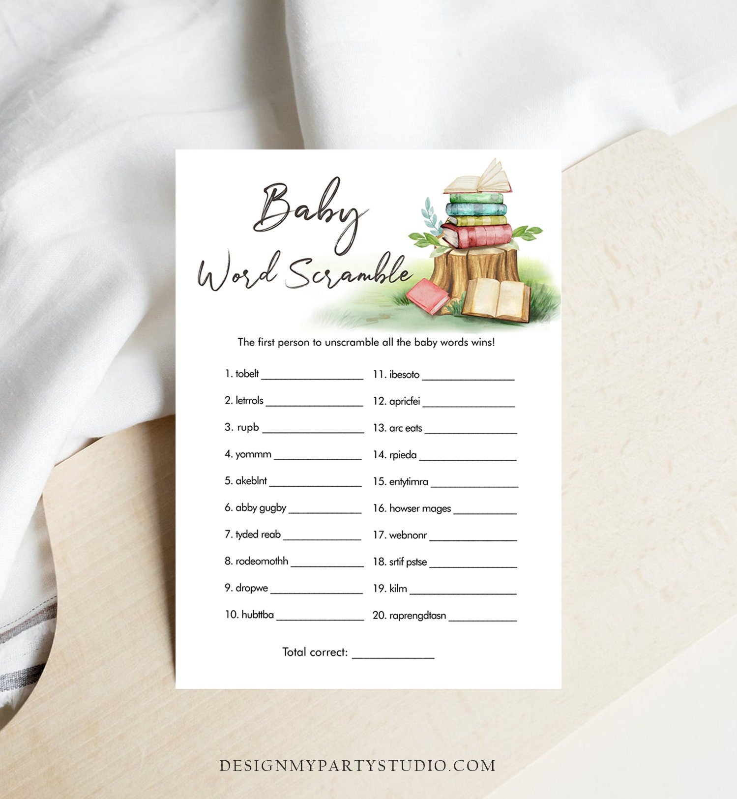 Editable Word Scramble Baby Shower Game Word Search Storybook Baby Shower Book Watercolor Gender Neutral Digital Template Printable 0427