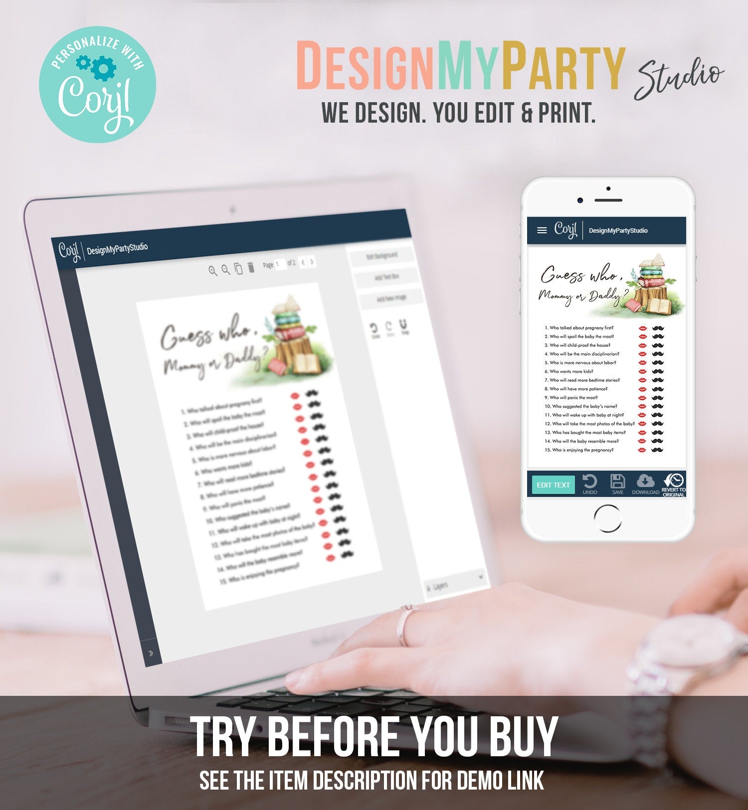 Editable Mommy or Daddy Baby Shower Game Guess Who Mom Dad Storybook Baby Shower Book Themed Gender Neutral Digital Template Printable 0427