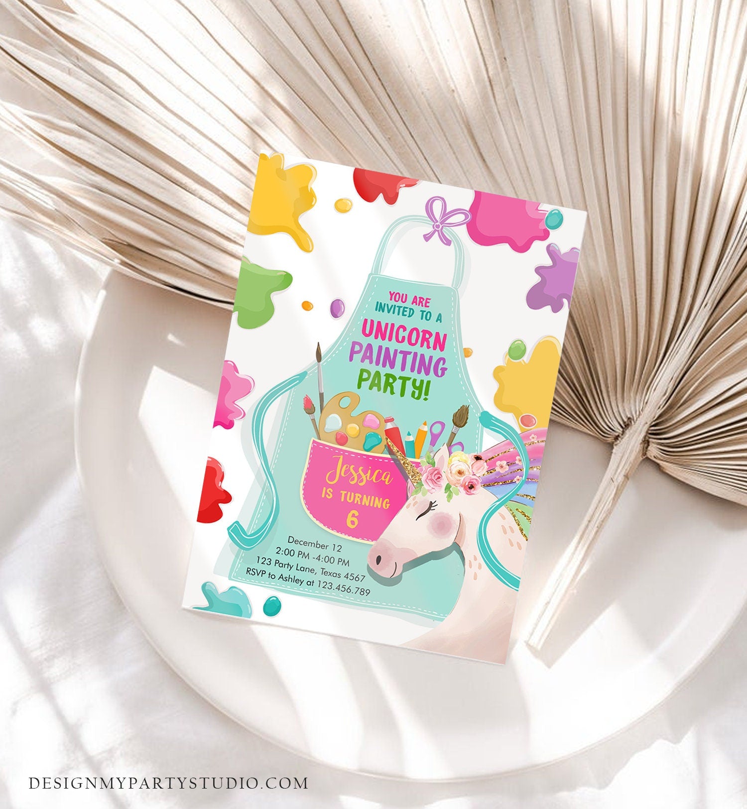 Editable Unicorn Painting Party Invitation Art Party Birthday Invite Girl Paint Craft Party Download Printable Template Digital Evite 0319