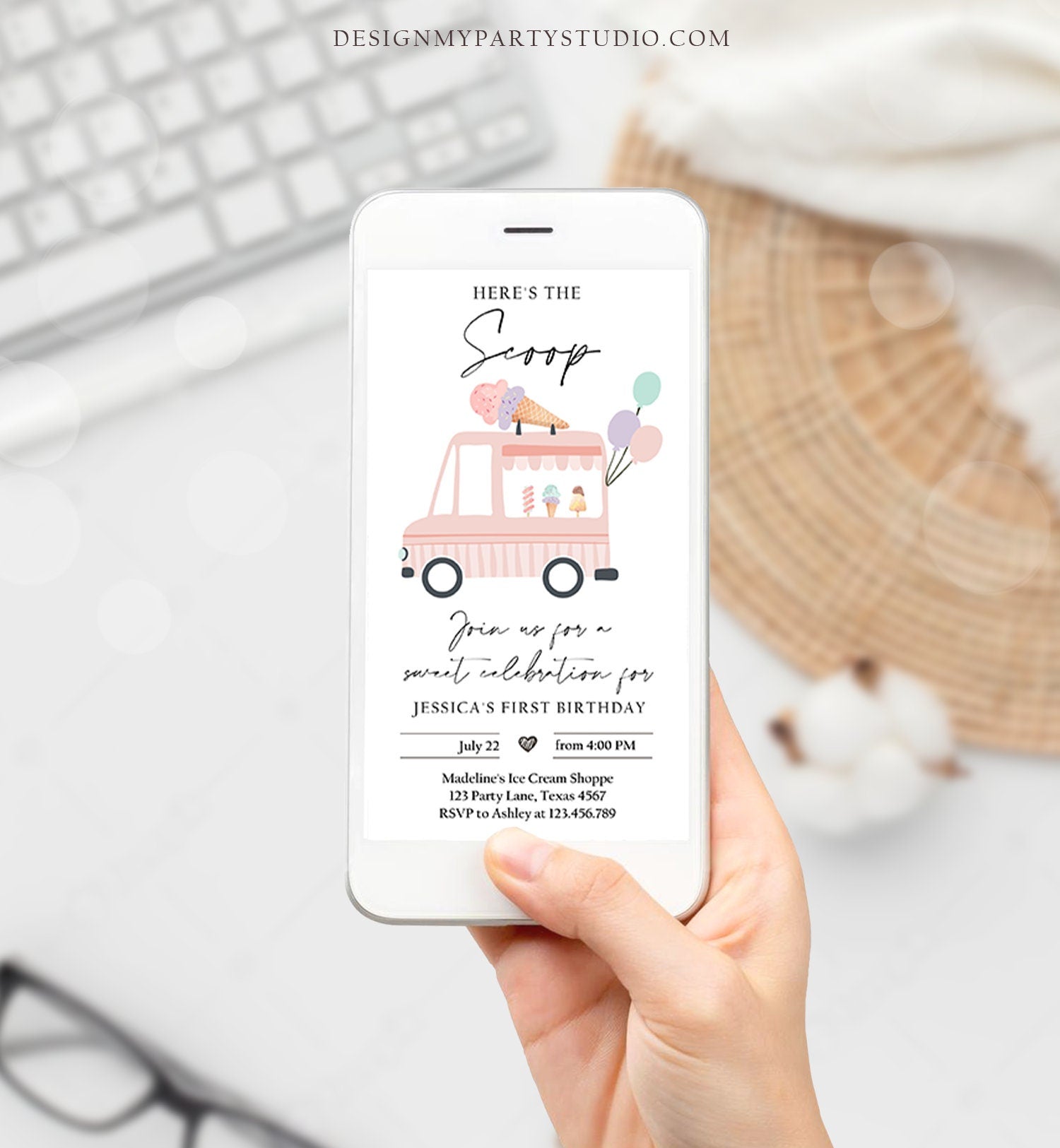 Editable Ice Cream Truck Birthday Evite Ice Cream Truck Invite Modern Ice Cream Shoppe Van The Scoop Phone Digital Download Template 0415