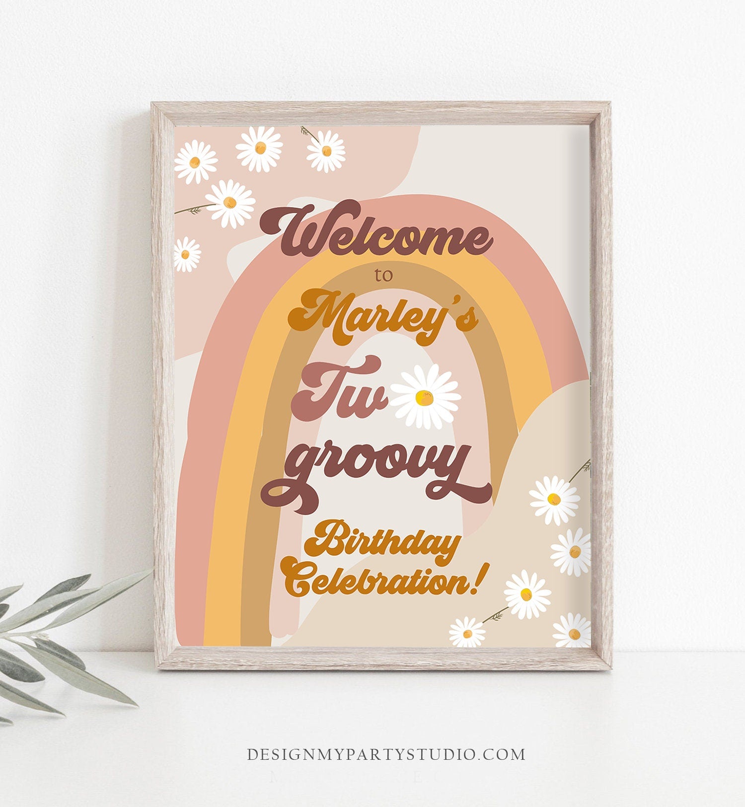 Editable Two Groovy Birthday Welcome Sign Floral Boho 2nd Birthday Welcome Sign Retro 70's Hippie Festival Template Corjl PRINTABLE 0428