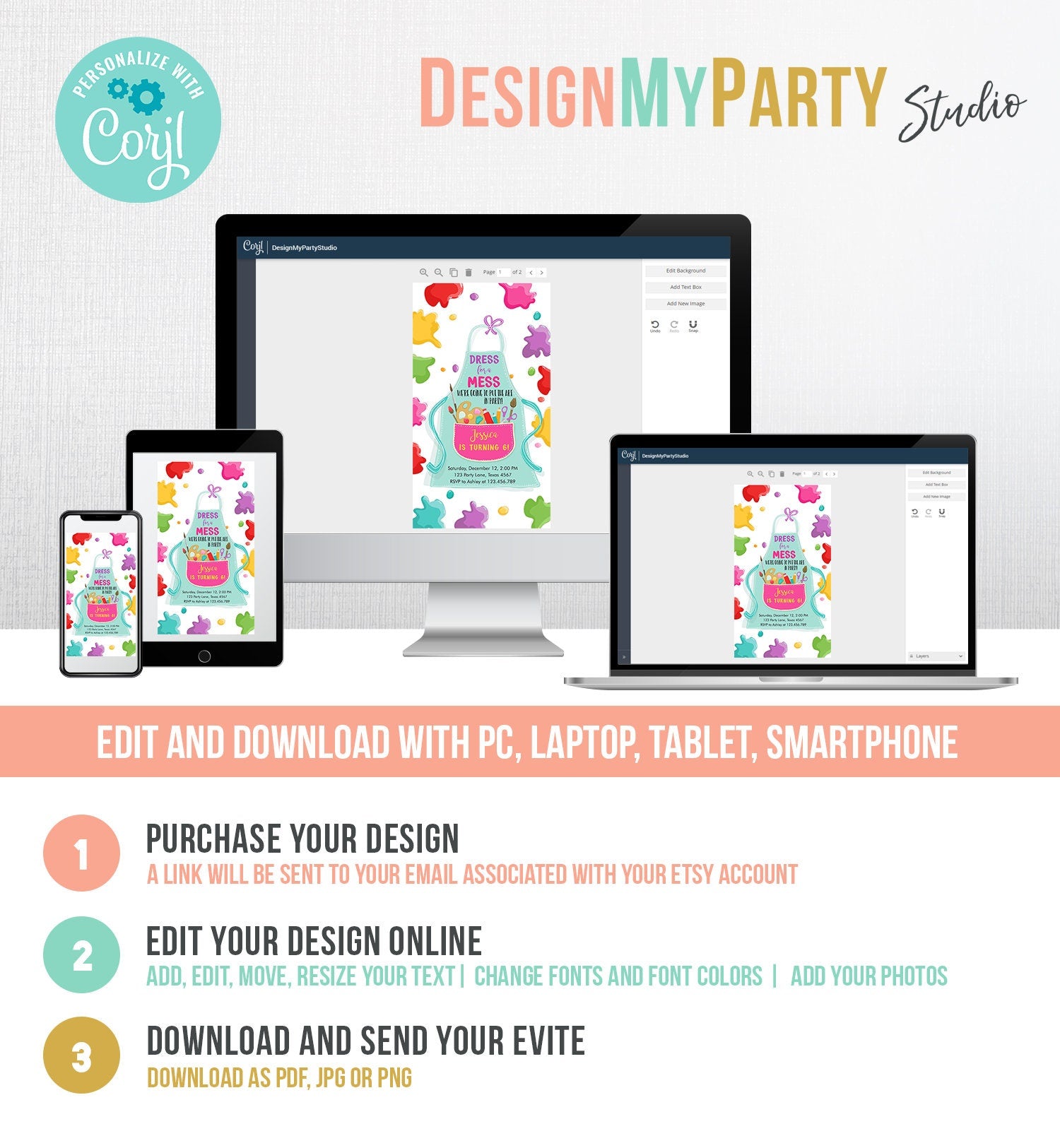 Editable Painting Party Evite Art Party Birthday Invitation Girl Paint Craft Party Phone Electronic Digital Download Evite Template 0319