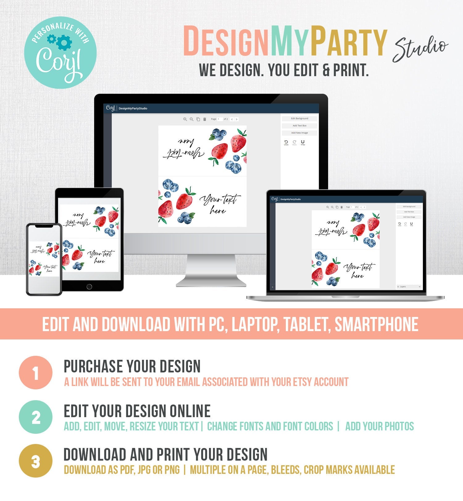 Editable Strawberry Blueberry Food Labels Birthday Party Place Card Food Tents Farmers Market Fruit Berry Sweet Girl Template Printable 0399