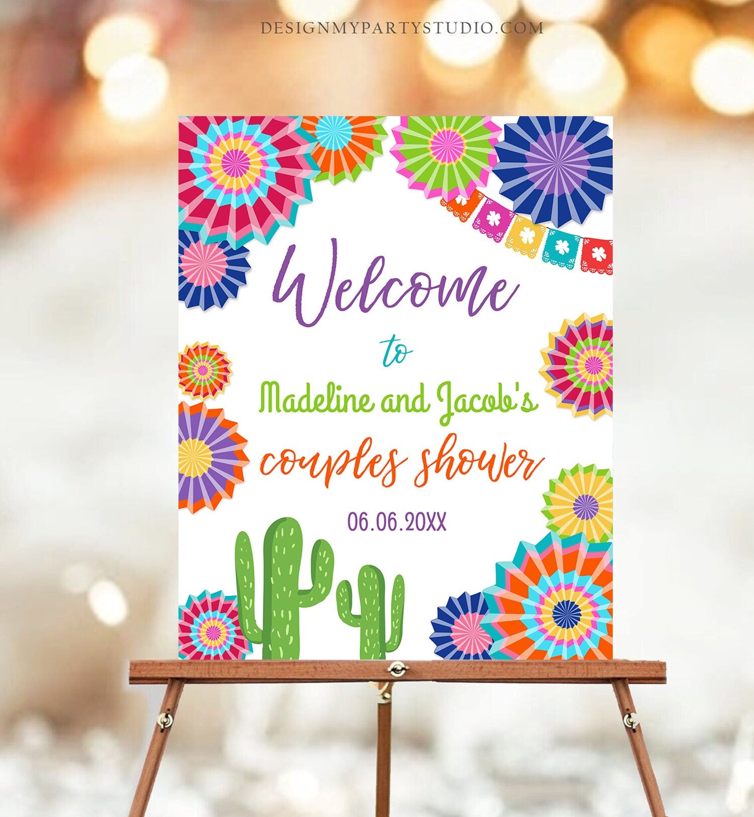 Editable Fiesta Cactus Welcome Sign Couples Shower Welcome Desert Mexican Succulent Taco Bout Love Succulent Corjl Template Printable 0236