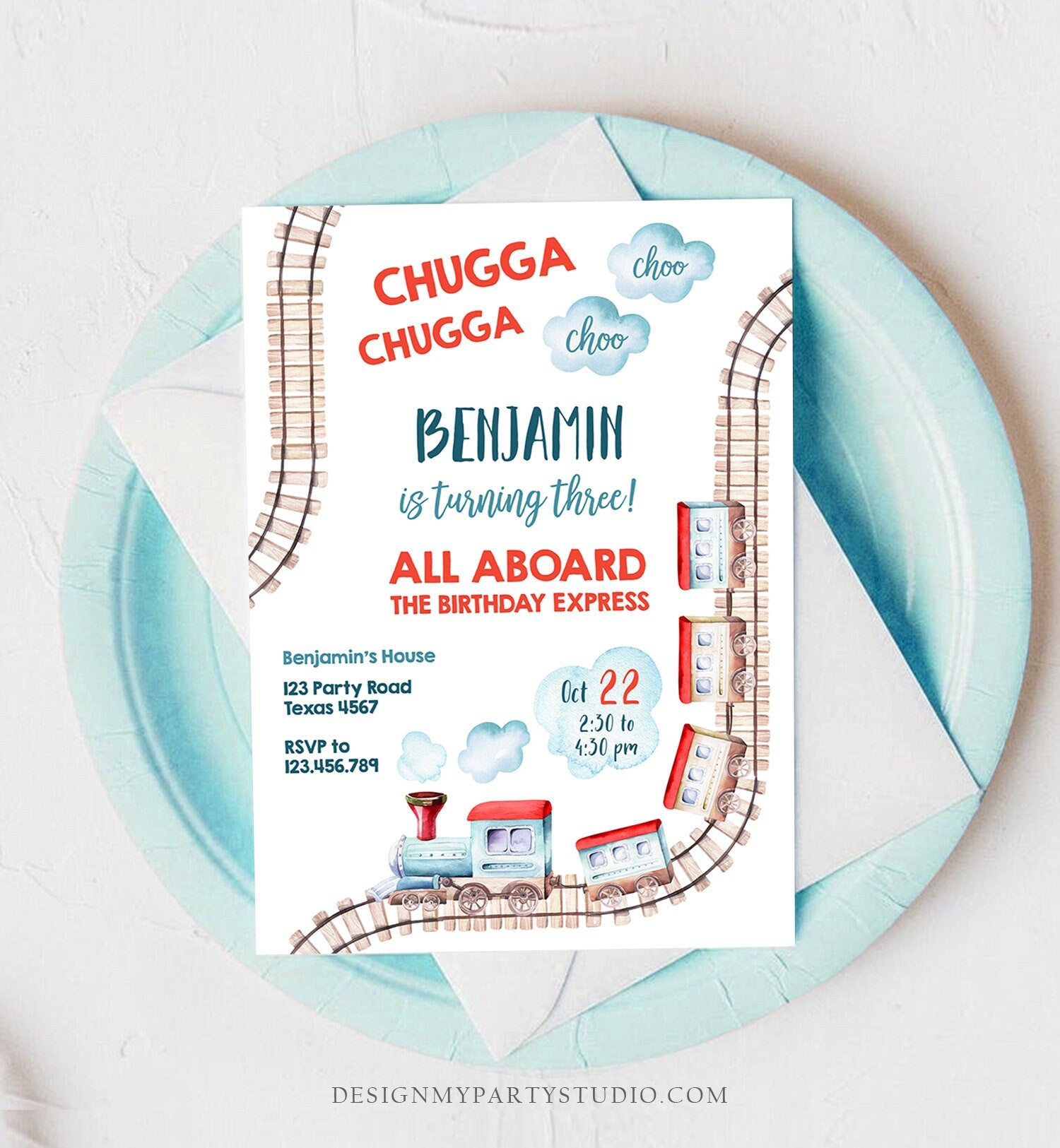 Editable Train Birthday Invitation Vintage Train Party Train Chugga Choo Two All Aboard Boy 2nd 1st Download Printable Template Corjl 0149