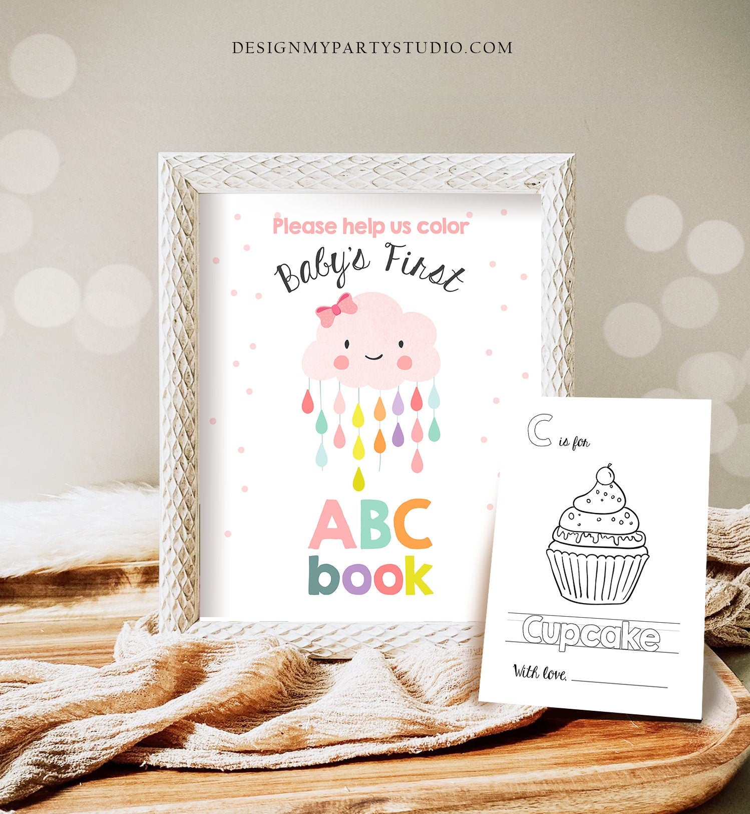 ABC Coloring Book Baby Shower Game Shower Activity Pink Cloud Shower Coloring Pages Alphabet Flash Cards First ABC Sprinkle Printable 0036