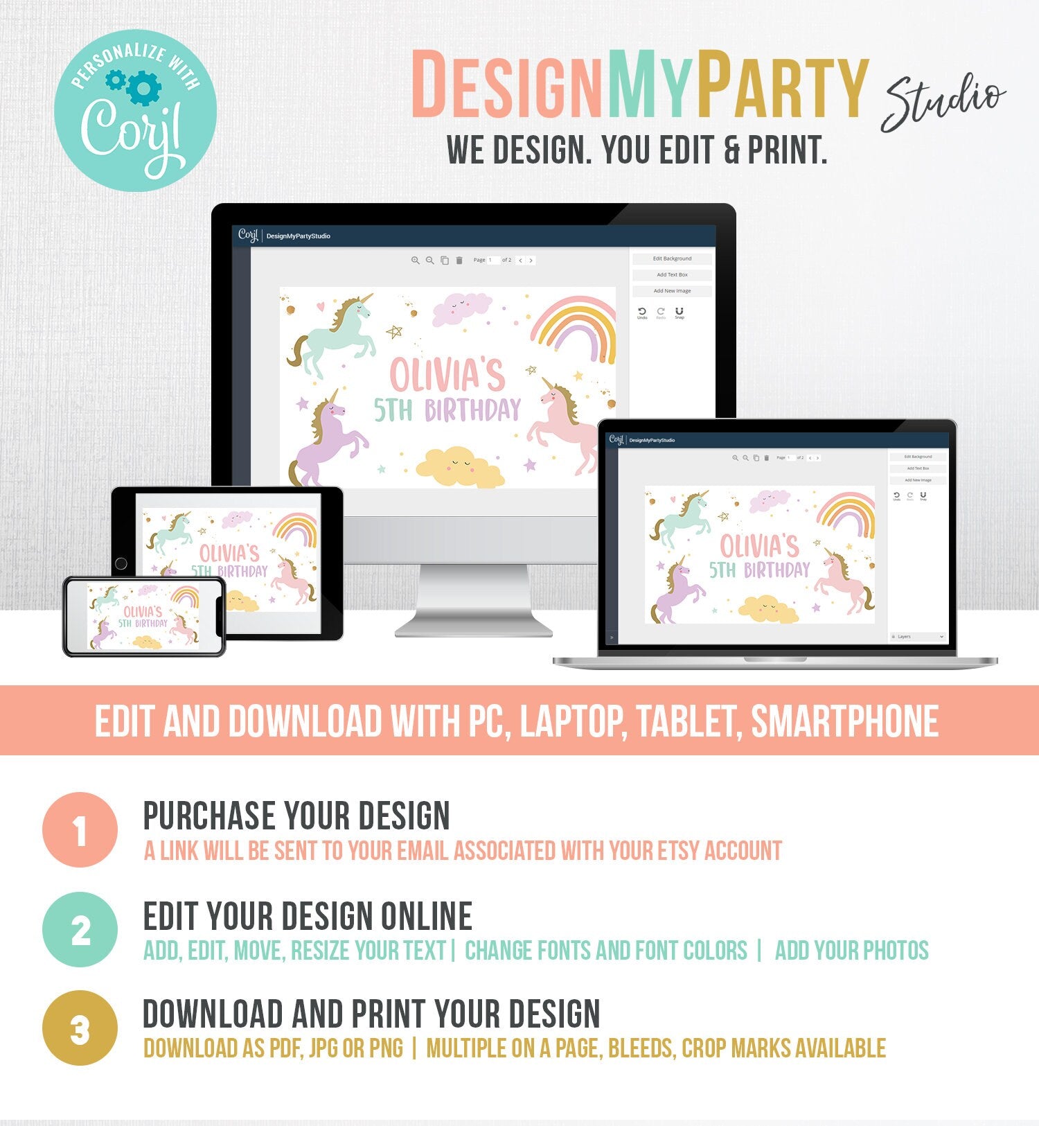 Editable Unicorn Backdrop Banner Pastel Unicorn Birthday Girl Magical Party Decor Rainbow Welcome Download Corjl Template Printable 0426