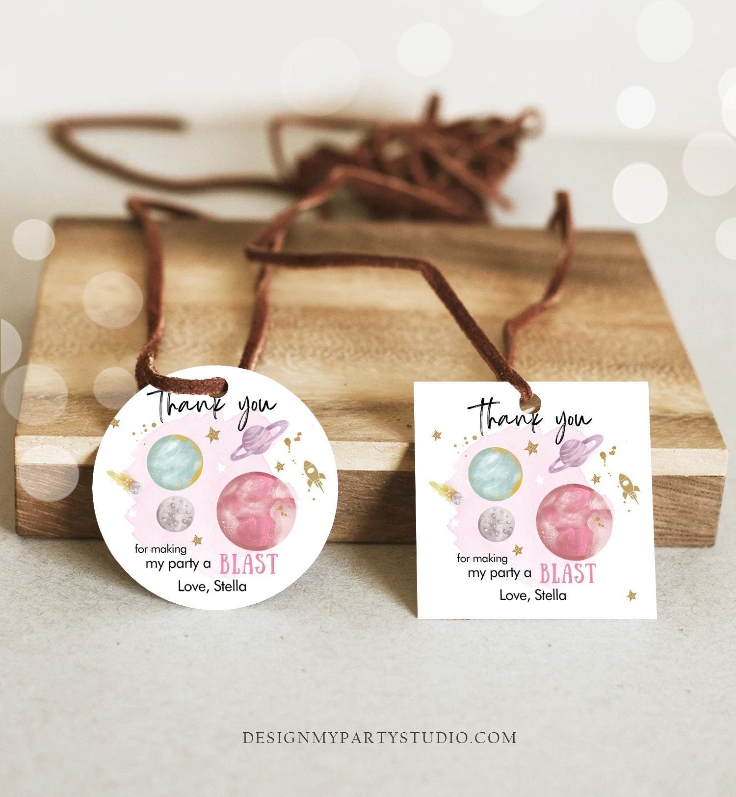 Editable Outer Space Favor Tags Space Birthday Thank you Sticker Galaxy Gift tags Trip Around the Sun Planets Template Corjl PRINTABLE 0357