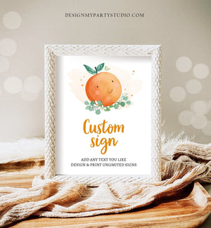Editable Custom Sign Little Cutie Baby Shower Decor Gender Neutral Clementine Orange Sign Rustic Corjl Editable Template PRINTABLE 0430