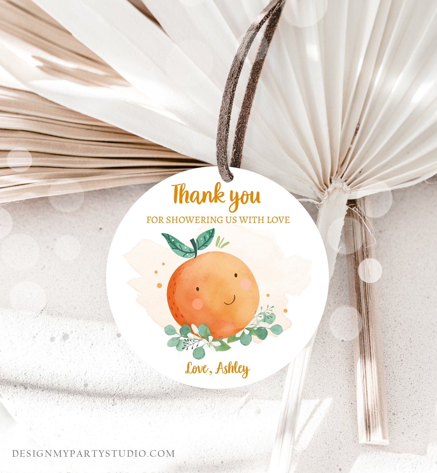 Editable A Little Cutie is on The Way Favor Tag Orange Clementine Baby Shower Cutie Gift Neutral Square Round Template Corjl Printable 0430