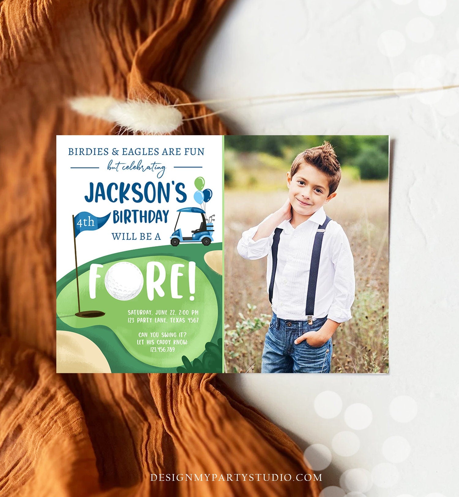 Editable Fore Golf Birthday Invitation Golf Fourth Birthday 4th Par-tee Golf Boy Golfing Digital Download Corjl Template Printable 0405