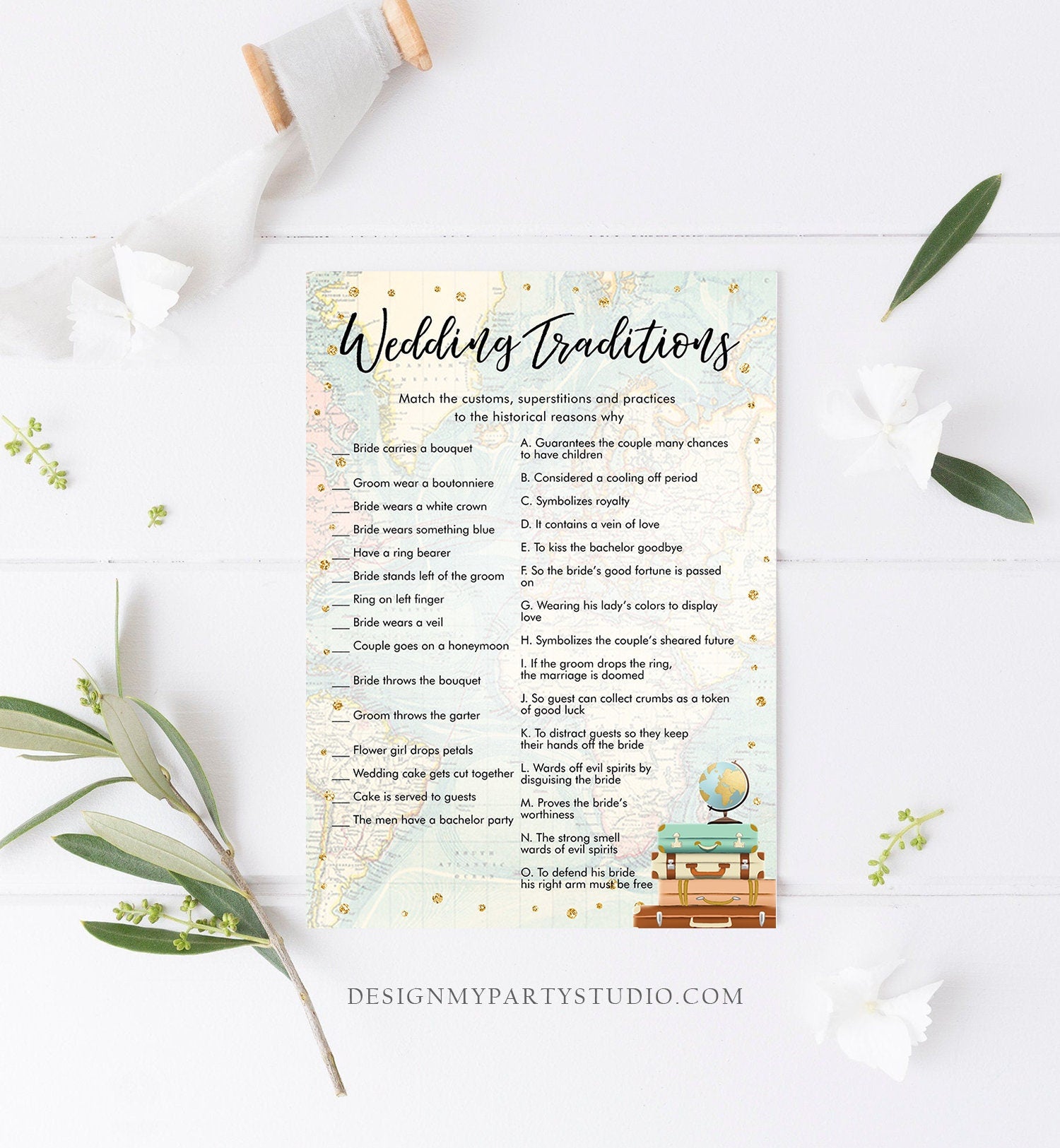 Editable Wedding Traditions Bridal Shower Game Travel Adventure Guessing Game Wedding Shower Activity Game DigitalTemplate Printable 0263
