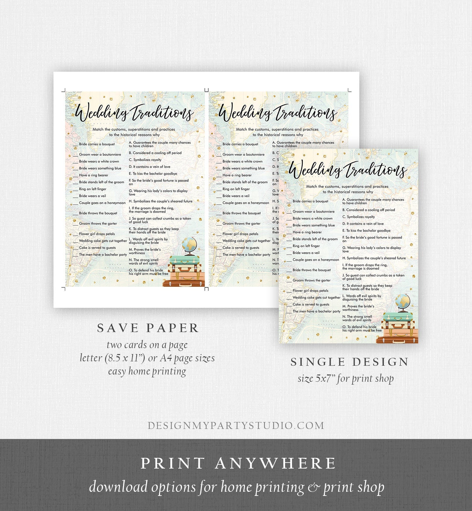Editable Wedding Traditions Bridal Shower Game Travel Adventure Guessing Game Wedding Shower Activity Game DigitalTemplate Printable 0263