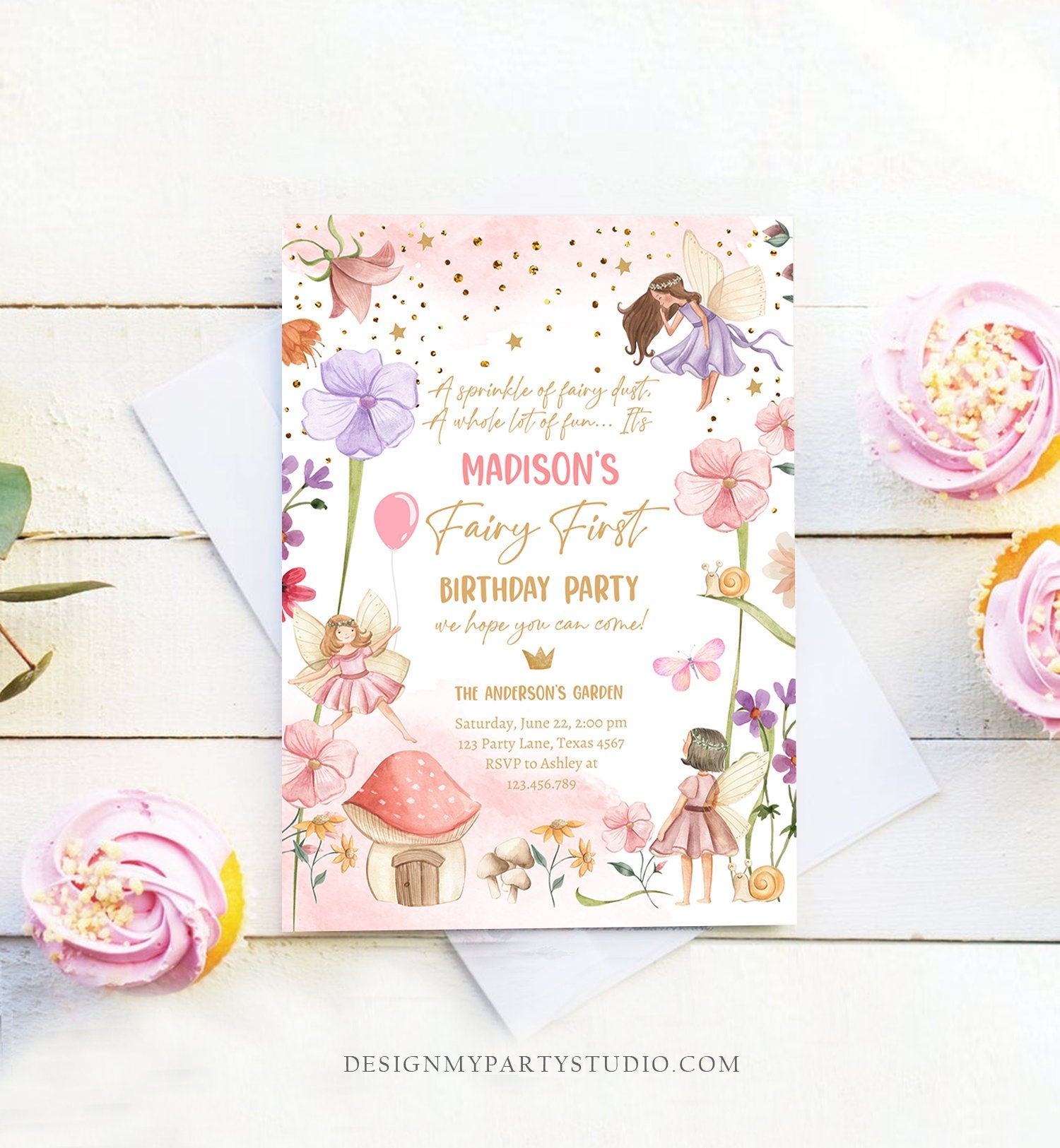 Editable Fairy First Birthday Invitation Fairy Garden Birthday Fairy Forest Girl 1st Birthday Magical Download Printable Template Corjl 0406