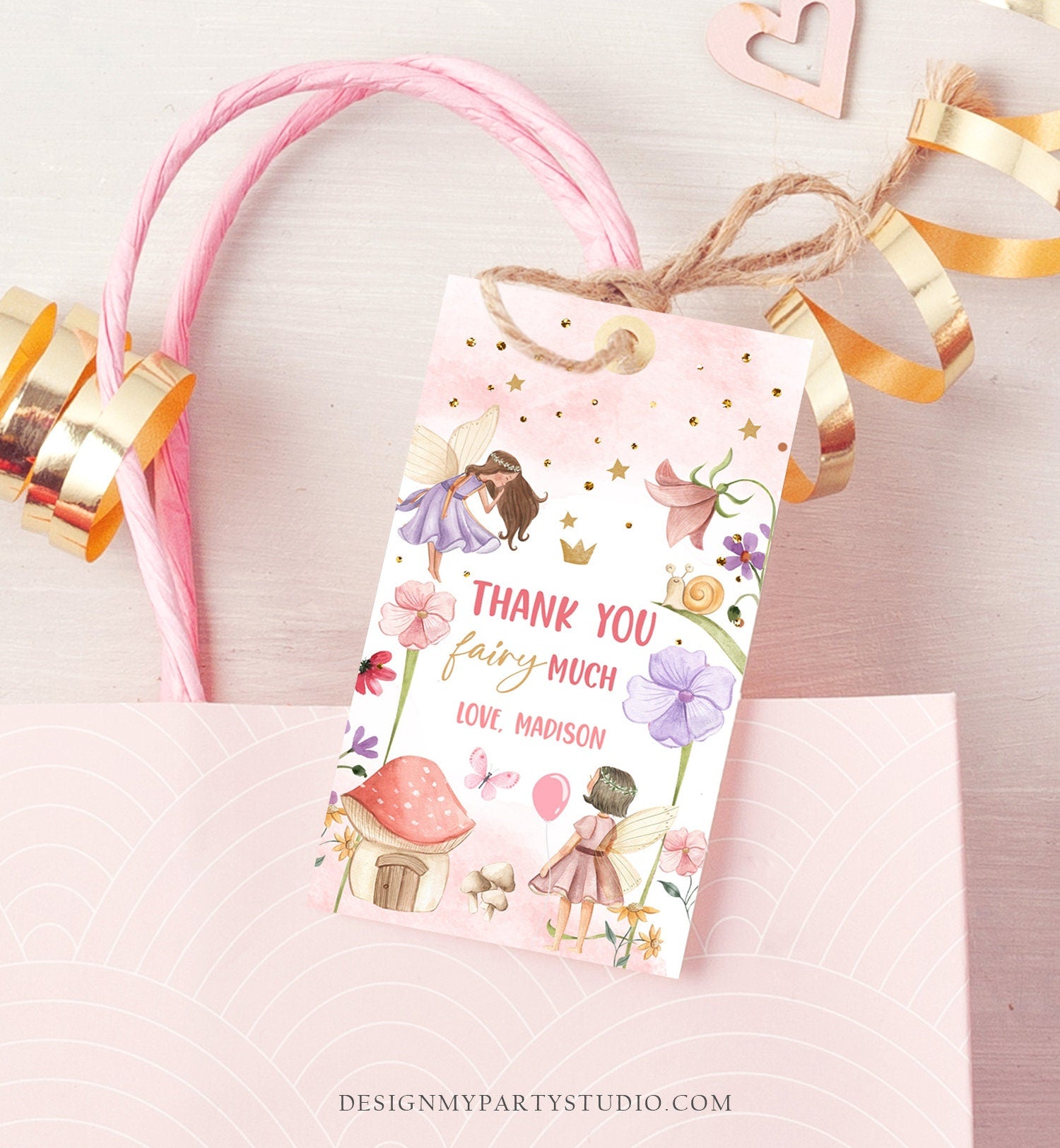 Editable Fairy Favor Tags Enchanted Forest Birthday Thank you tags Label Girl Fairy Garden Gift tags Download Template PRINTABLE Corjl 0406