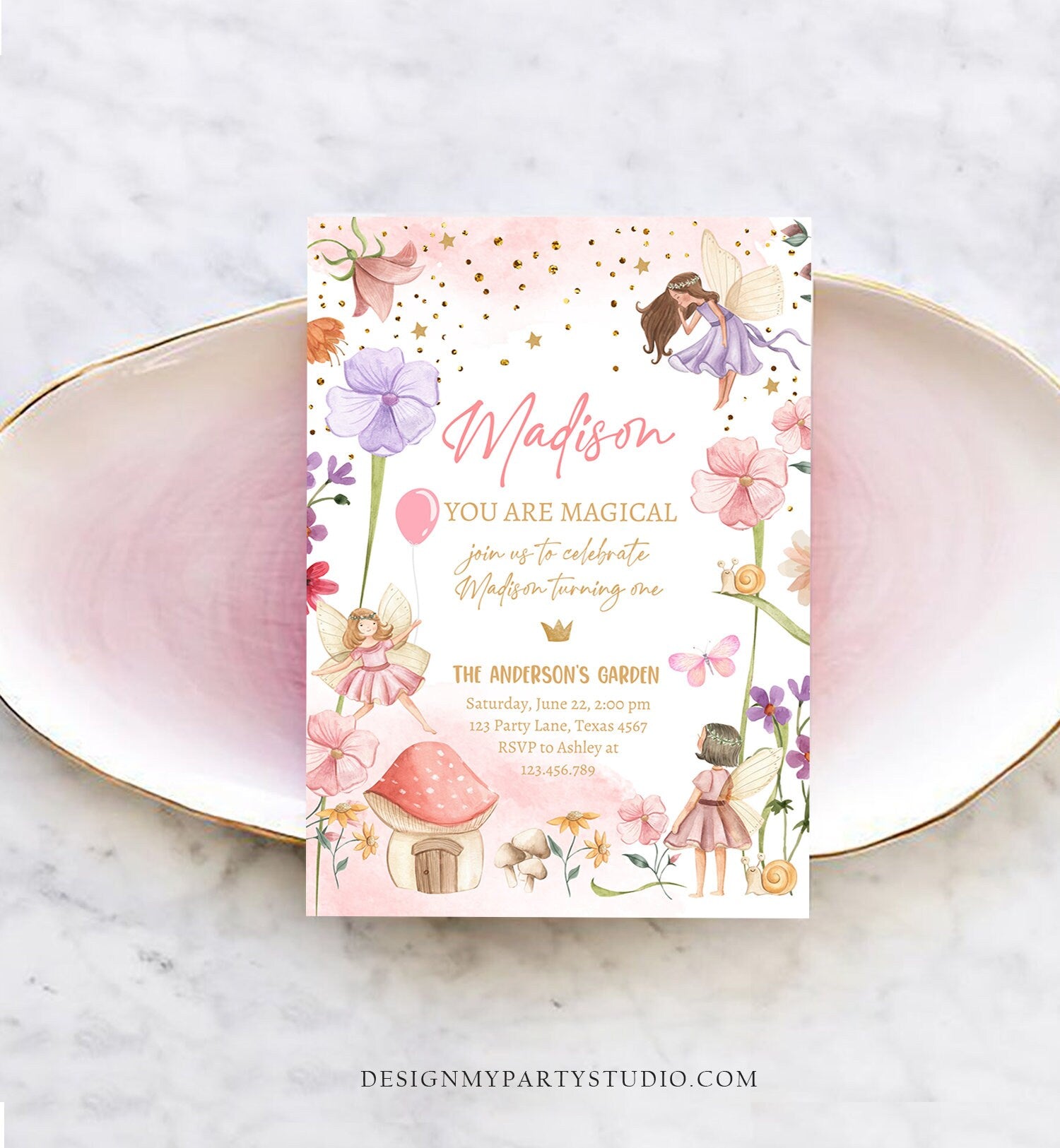 Editable Fairy Birthday Invitation Fairy Garden Birthday Fairy Forest Girls 1st Birthday Magical Download Template Corjl Printable 0406