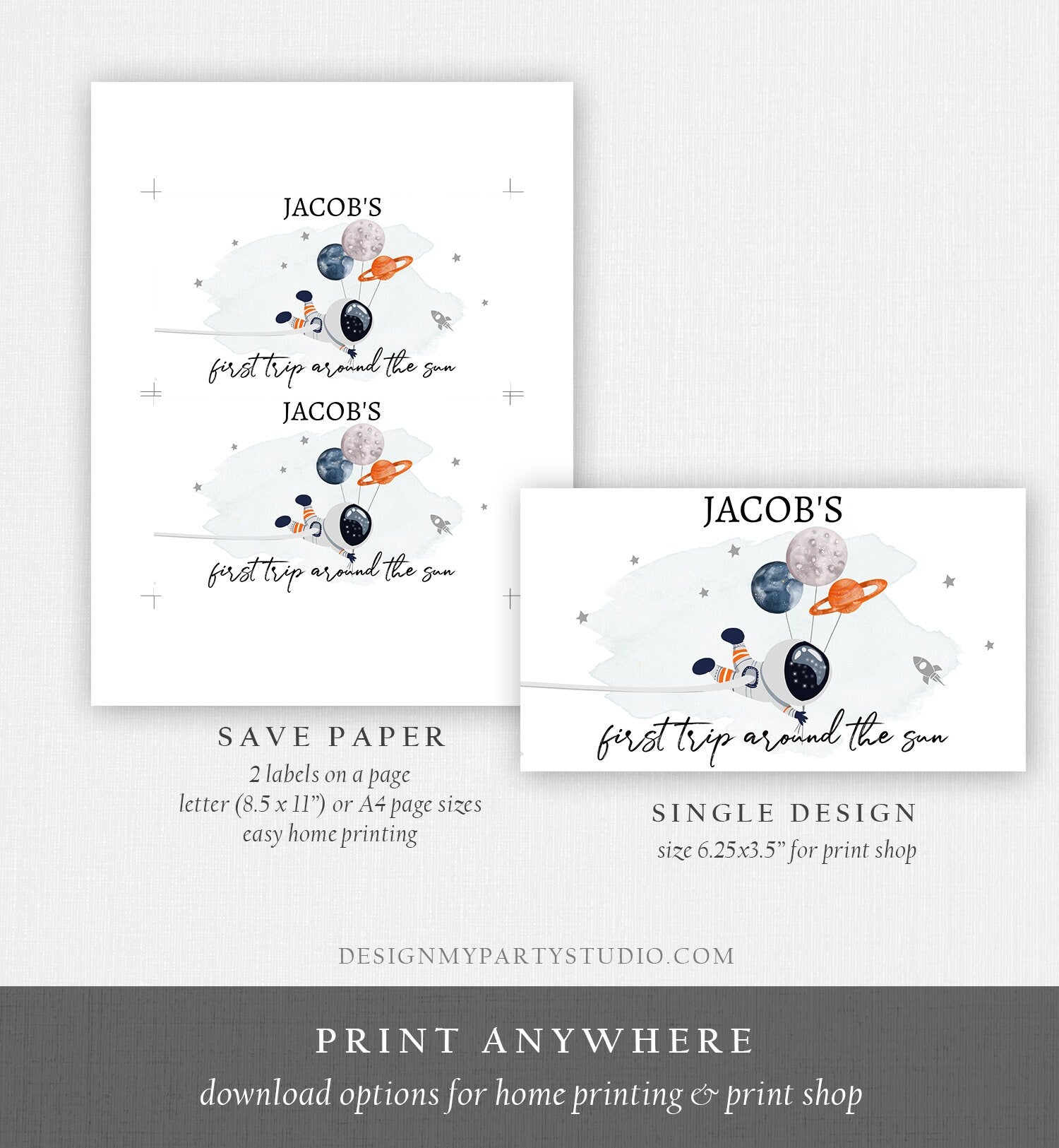 Editable Space Gable Box Label Outer Space Birthday Gift Box Labels First Trip Around the Sun Party Digital Download Template Printable 0366