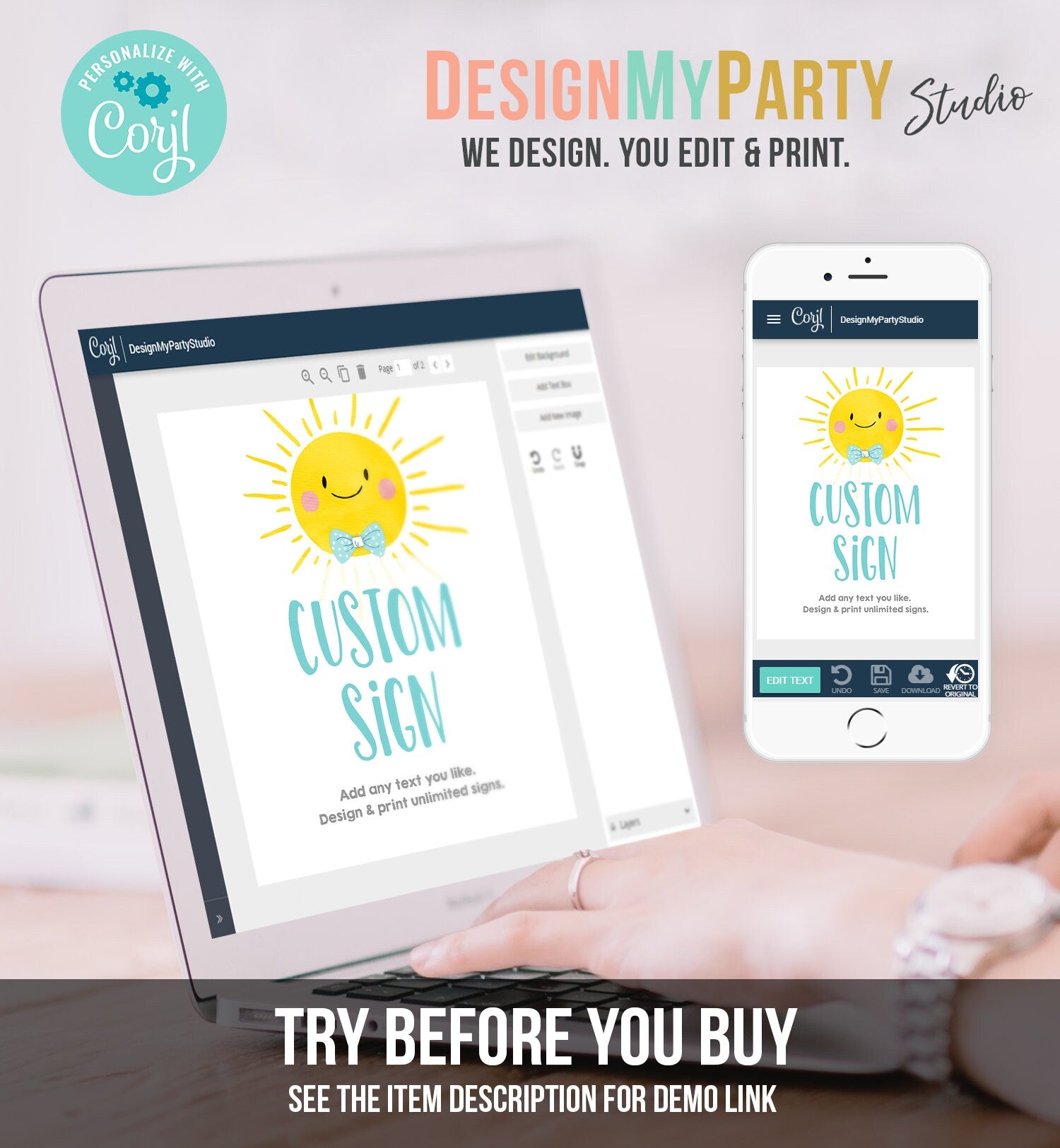 Editable Custom Little Sunshine Sign Blue Boy Birthday Party Summer Sunshine Party Summer Sun Bow Tie 8x10 Digital Download Printable 0141