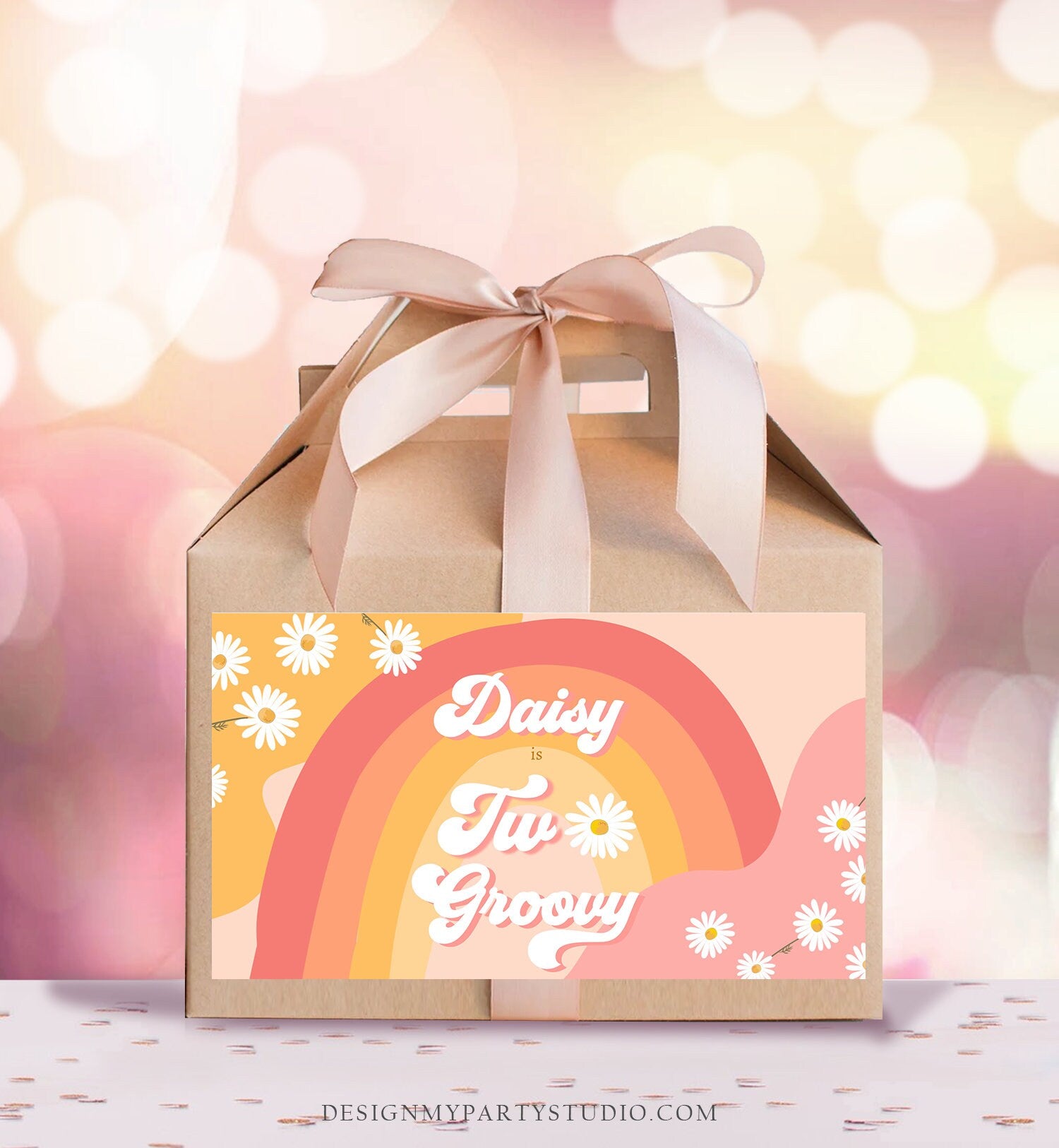 Editable Groovy Birthday Party Gable Box Favor Label Hippie 70's Gift Box Labels Festival Two Groovy Daisy Digital Download Printable 0428