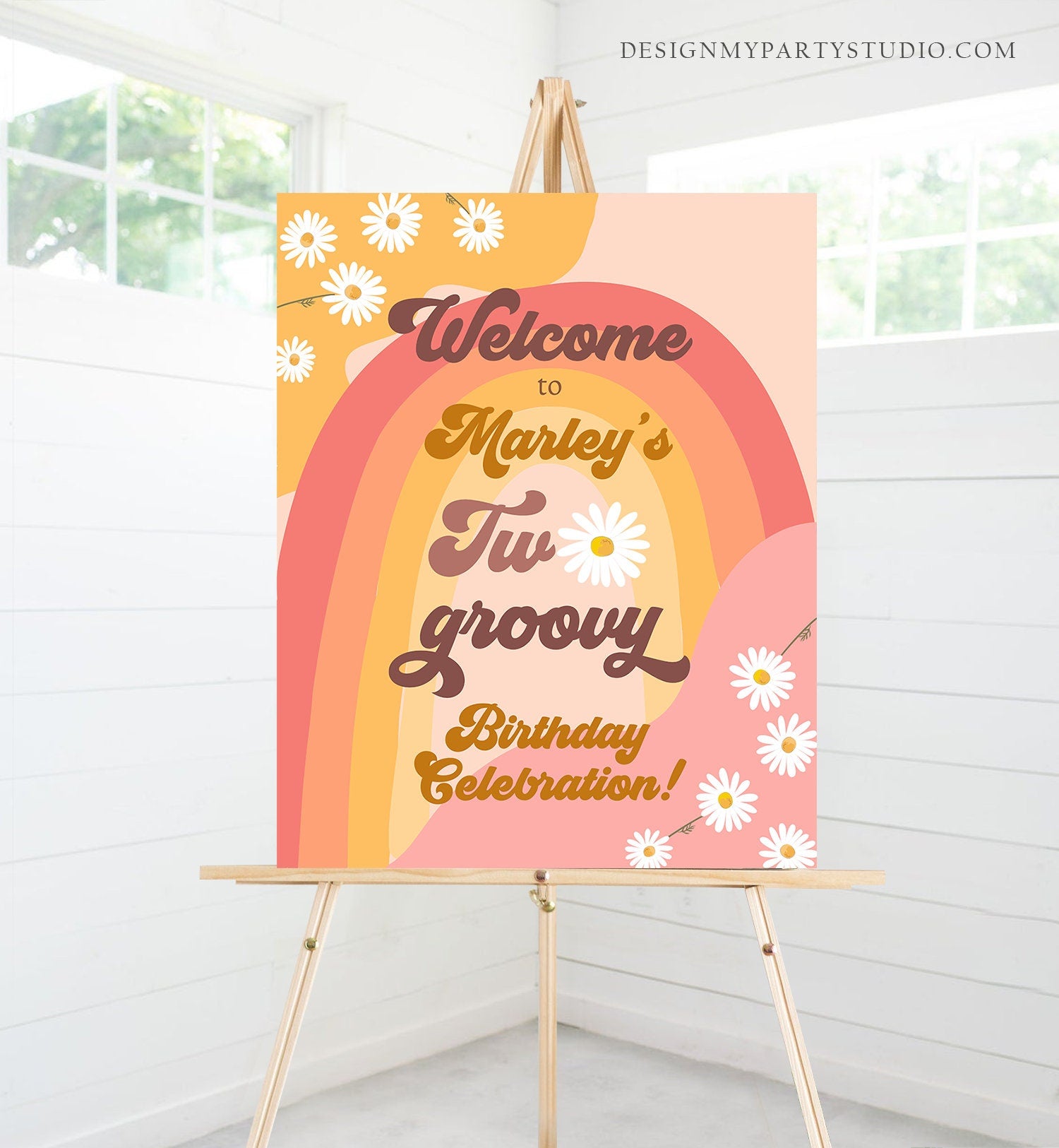 Editable Two Groovy Birthday Welcome Sign Floral Boho 2nd Birthday Welcome Sign Retro 70's Hippie Festival Digital Template Printable 0428