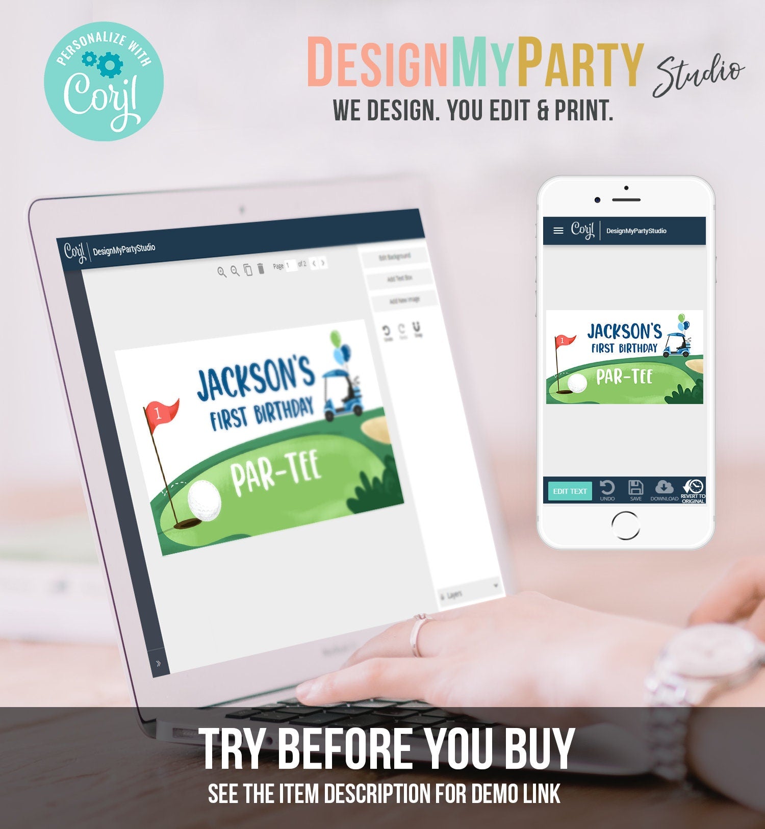 Editable Hole in One Backdrop Banner Golf Birthday Boy First Birthday Par-tee Golfing 1st Party Digital Download Template Printable 0405