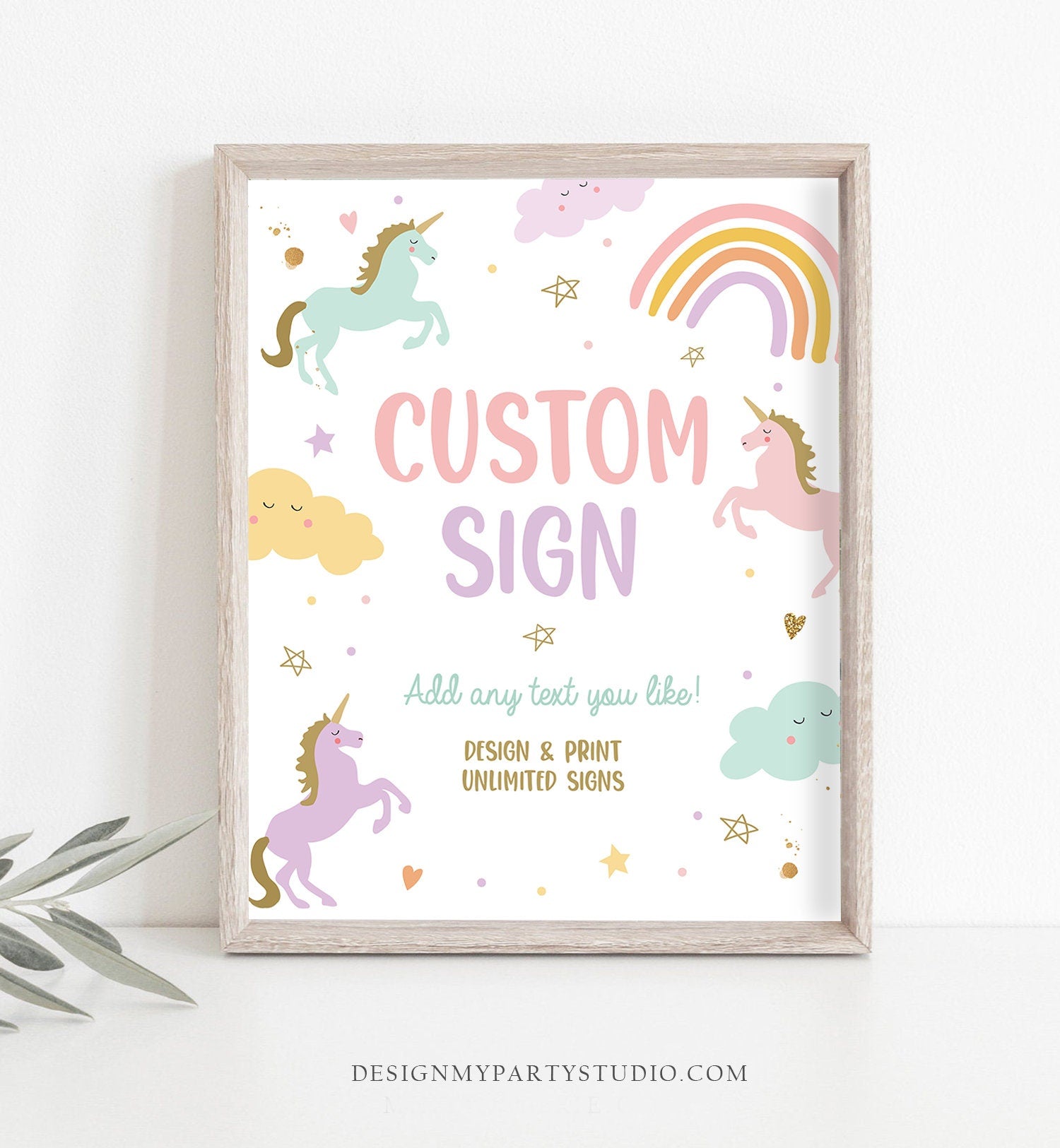 Editable Custom Sign Unicorn Birthday Magical Unicorn Party Decor Girl Pink Pastel Unicorn Party Signs 8x10 Download PRINTABLE Corjl 0426