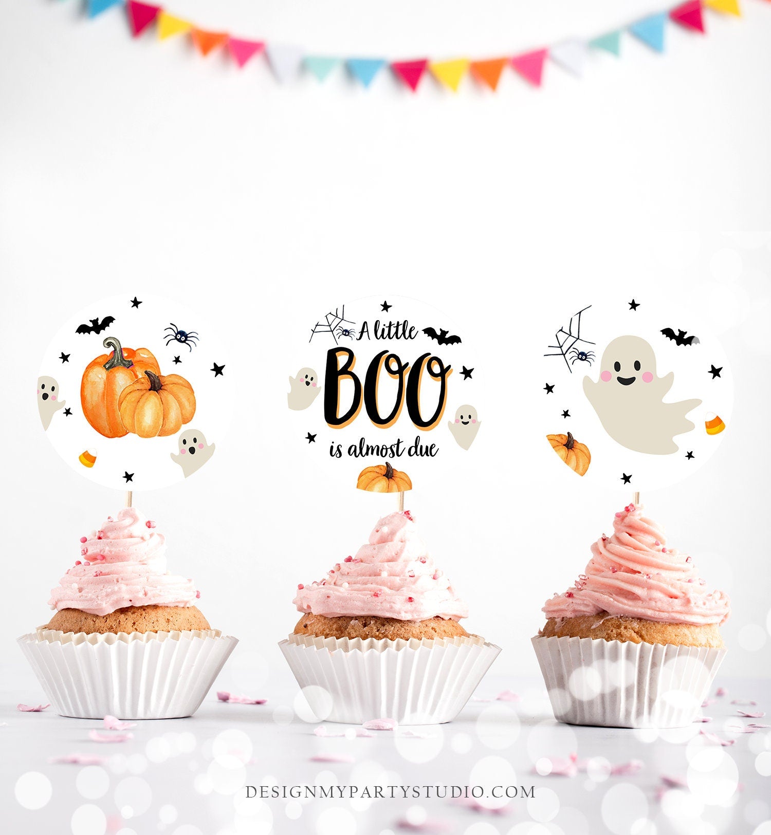 Little Boo Baby Shower Cupcake Toppers Favor Tags Halloween Baby Shower Ghost Party Decor Shower Neutral Digital Download Printable 0418
