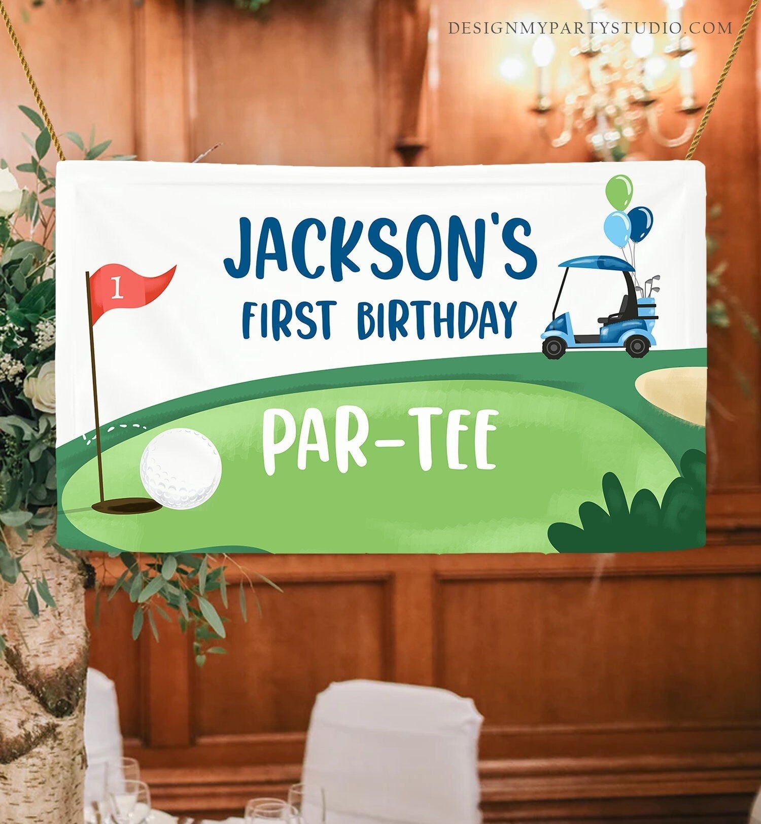 Editable Hole in One Backdrop Banner Golf Birthday Boy First Birthday Par-tee Golfing 1st Party Digital Download Template Printable 0405