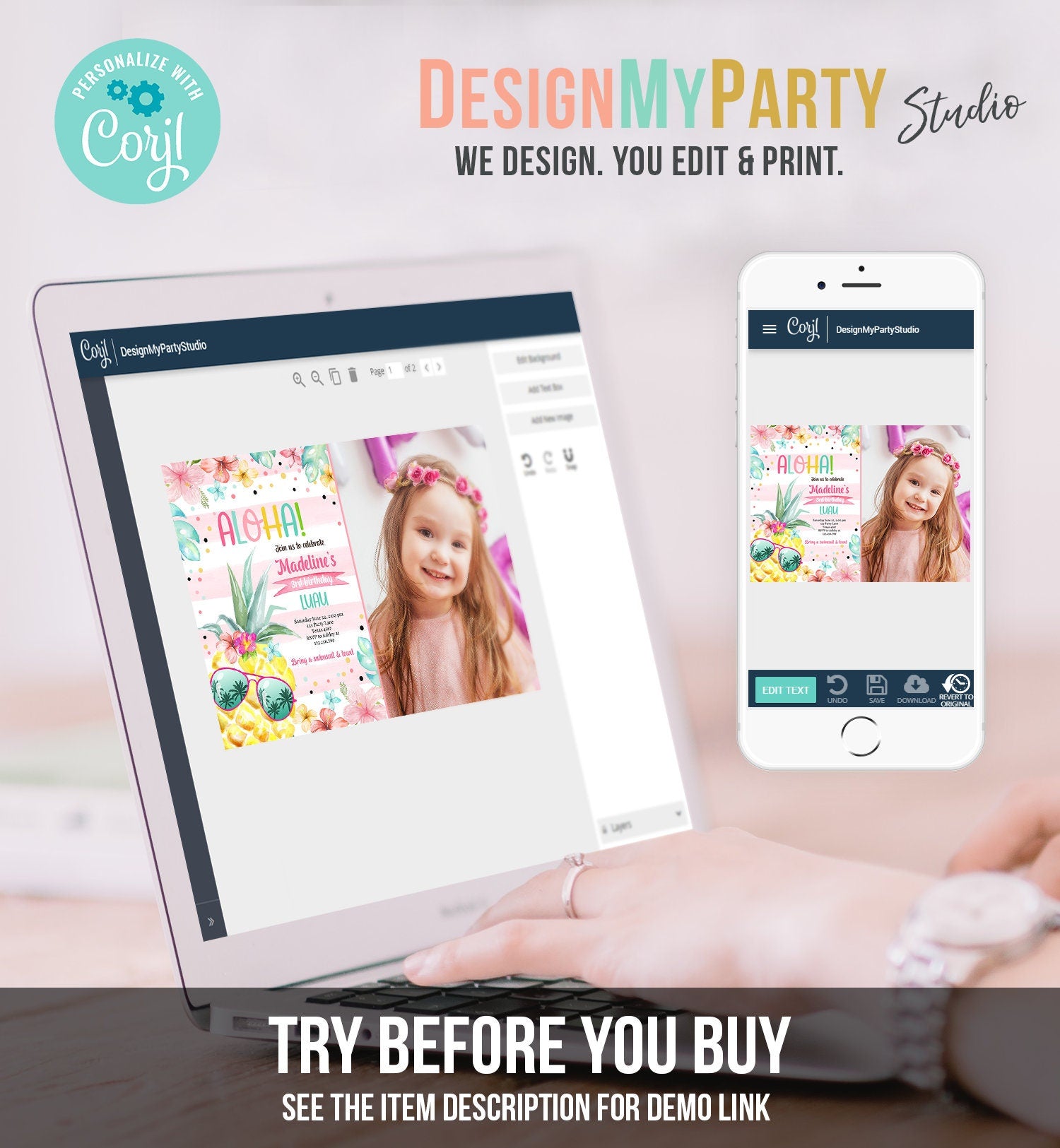 Editable Hawaiian Luau Birthday Invitation Pineapple Birthday Party Pool Party Pineapple Pink Girl Digital Download Template Printable 0391