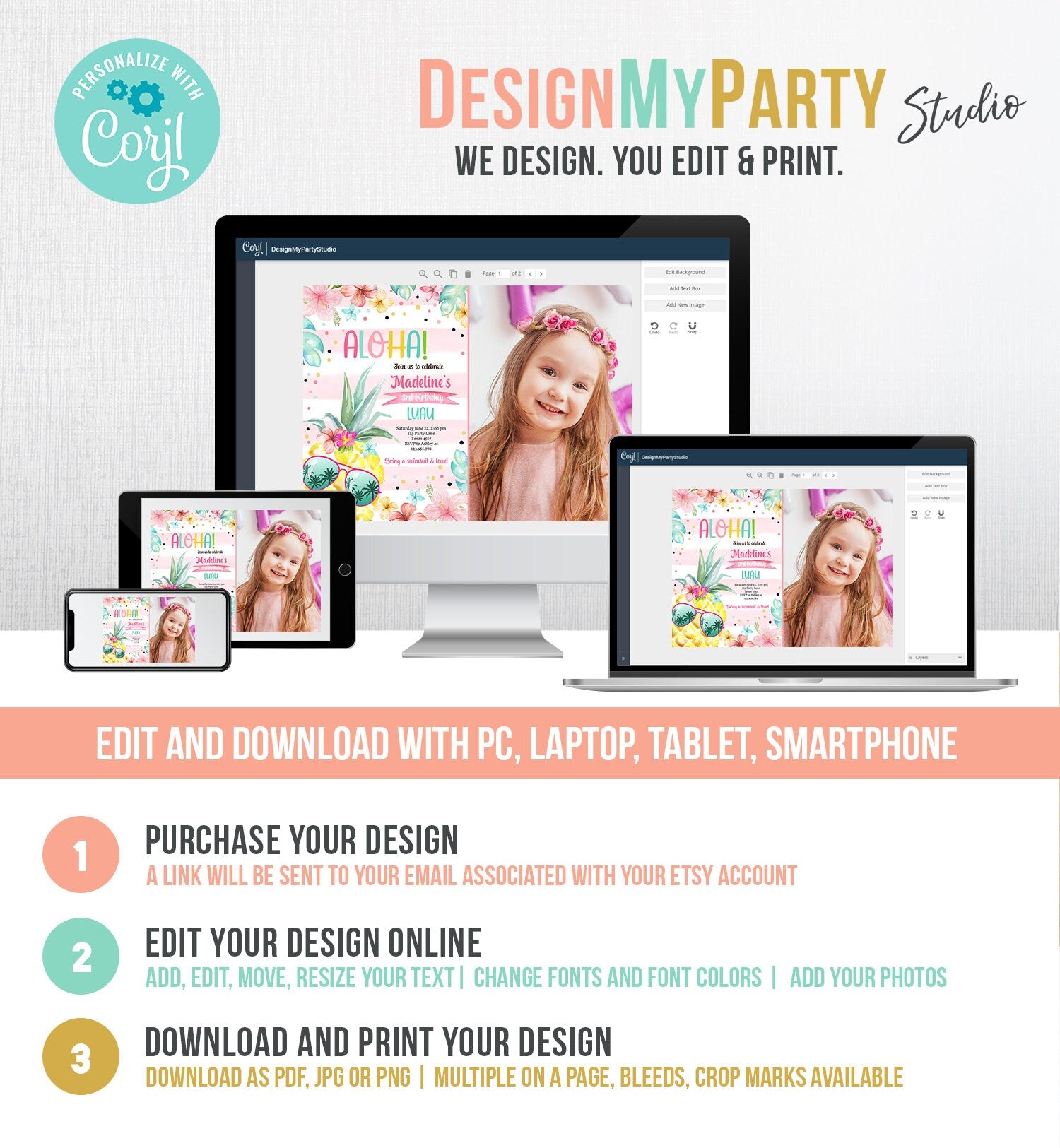 Editable Hawaiian Luau Birthday Invitation Pineapple Birthday Party Pool Party Pineapple Pink Girl Digital Download Template Printable 0391