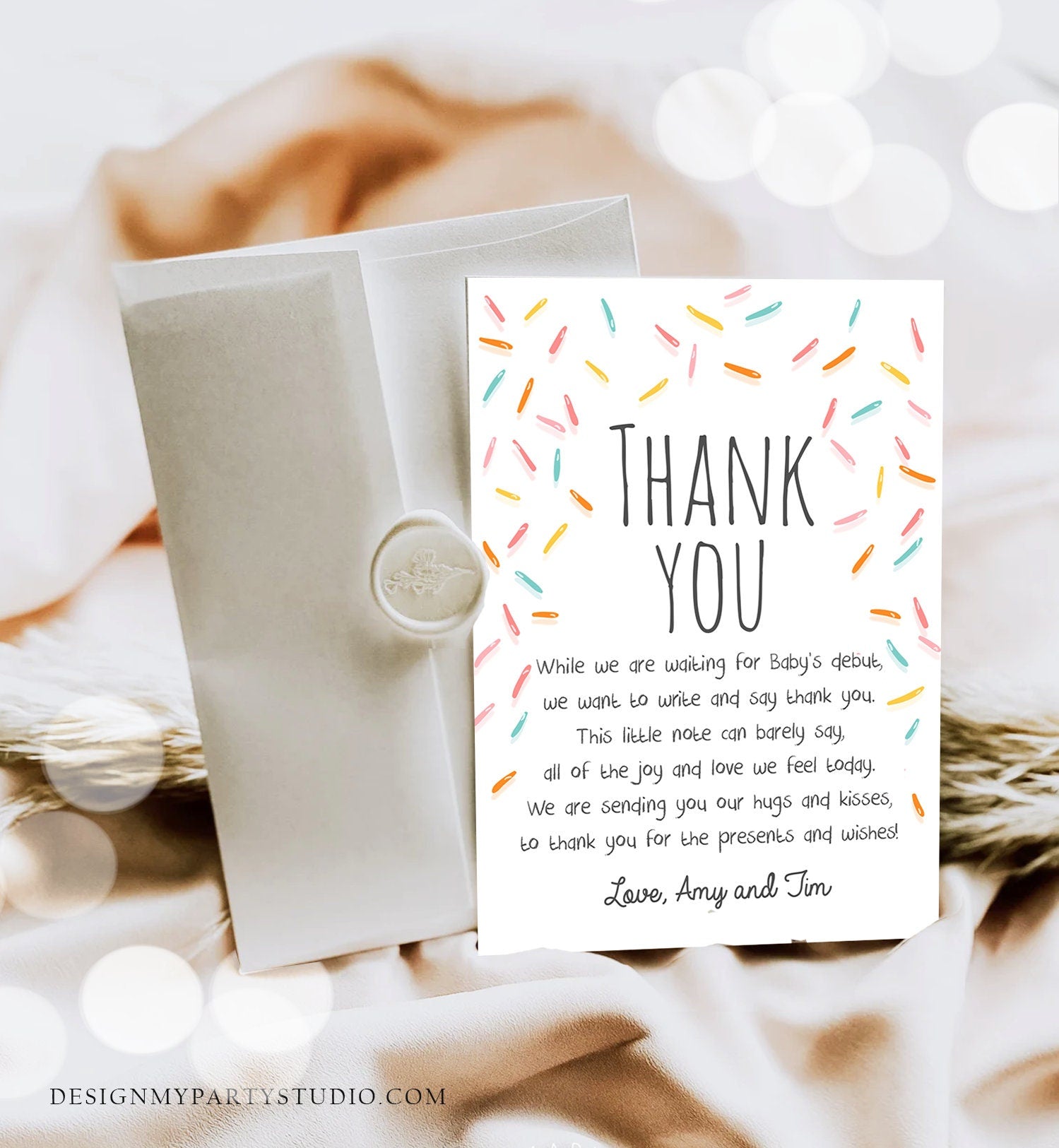 Editable Baby Sprinkle Thank You Card Rainbow Sprinkle Baby Shower Gender Neutral Coed Sprinkles Digital Corjl Template Printable 0216
