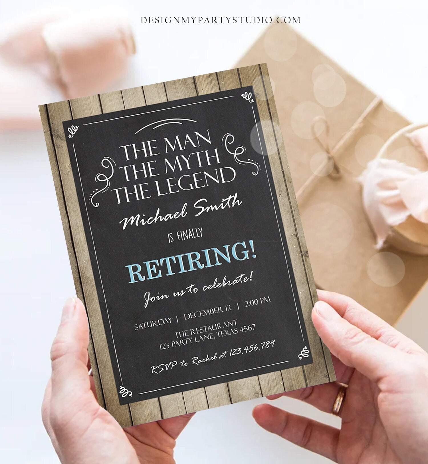 Editable The Man The Myth The Legend Invitation Retirement Invite Man Men Rustic Chalk Download Printable Invitation Template Corjl 0101