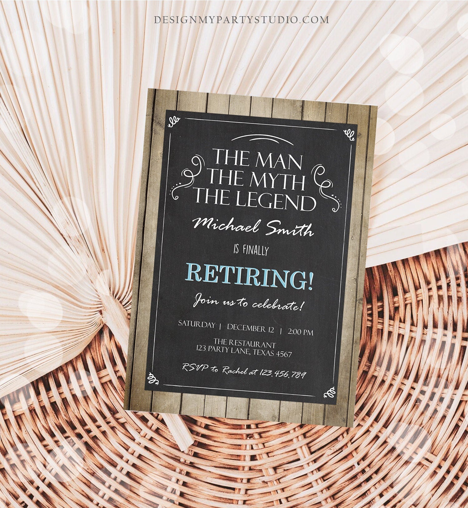 Editable The Man The Myth The Legend Invitation Retirement Invite Man Men Rustic Chalk Download Printable Invitation Template Corjl 0101
