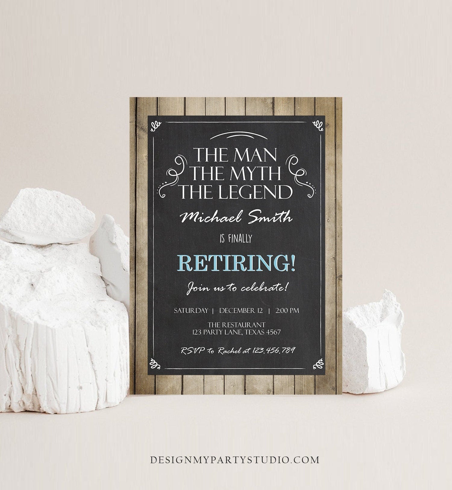 Editable The Man The Myth The Legend Invitation Retirement Invite Man Men Rustic Chalk Download Printable Invitation Template Corjl 0101
