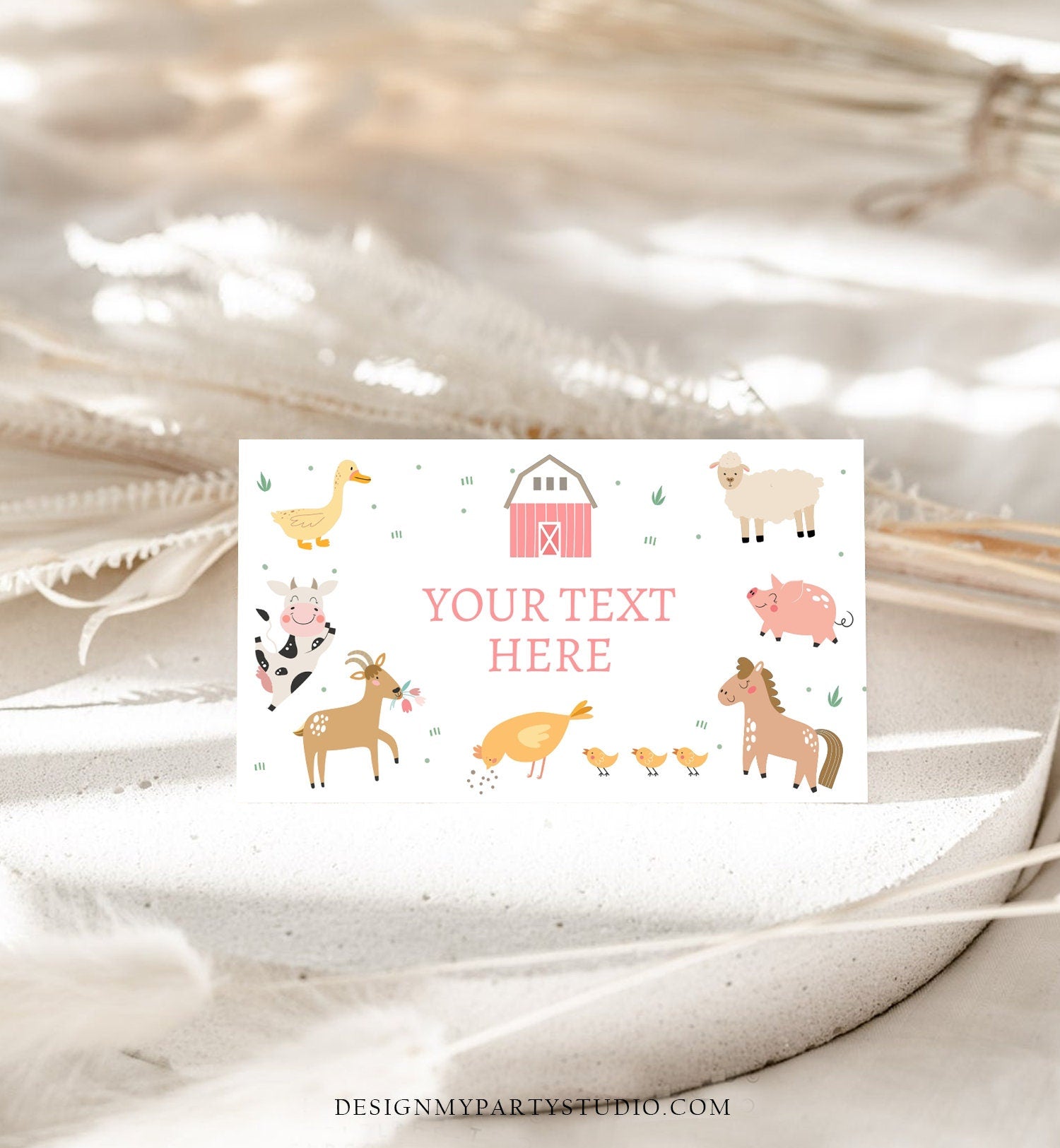 Editable Farm Animals Food Labels Barnyard Birthday Food Card Tent Card Girl Pink Farm Buffet Label Card Digital Template Printable 0436