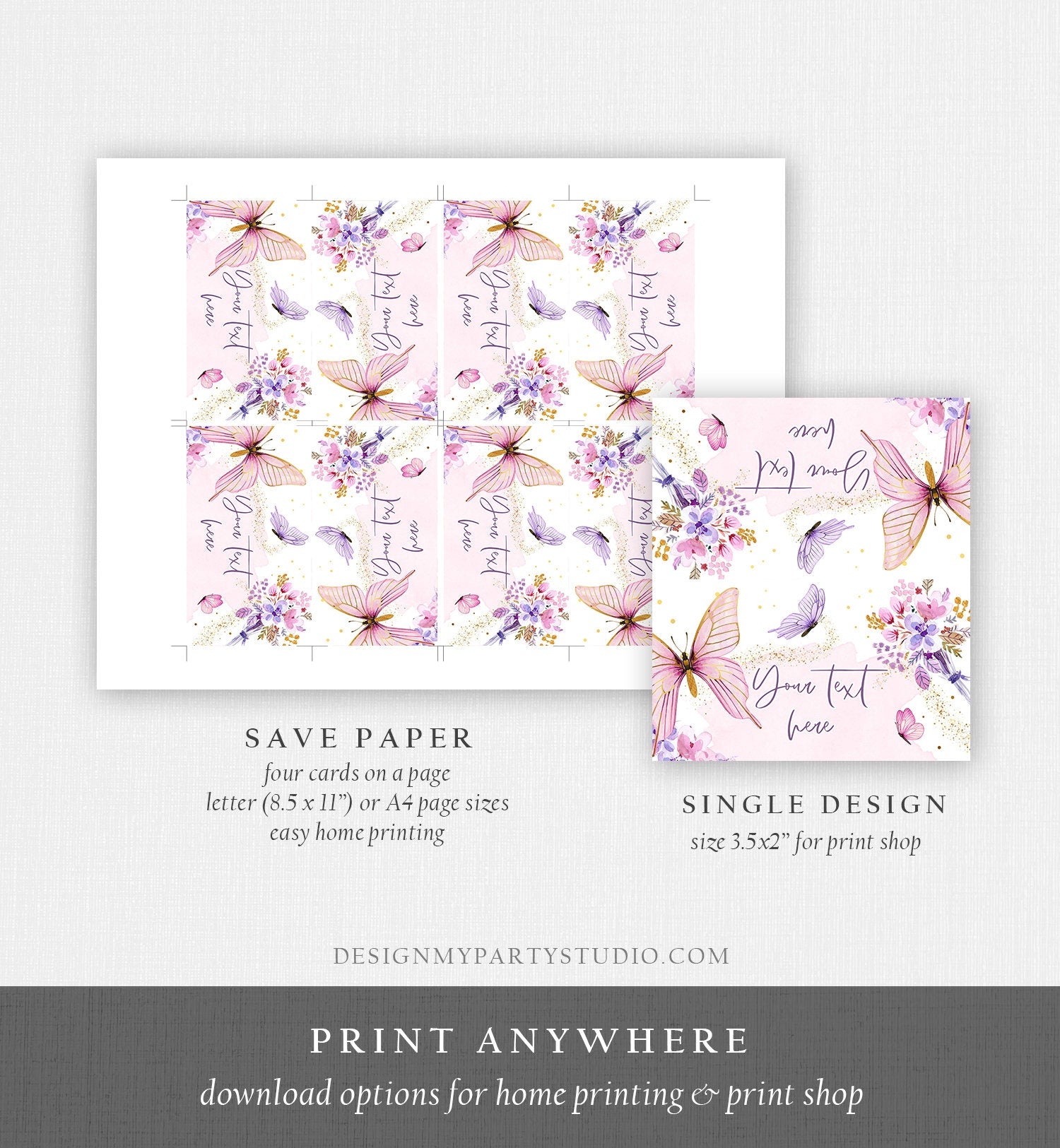 Editable Butterfly Food Labels Floral Butterfly Birthday Food Cards Tent Card Girl Pink Purple Buffet Label Tent Template Printable 0437