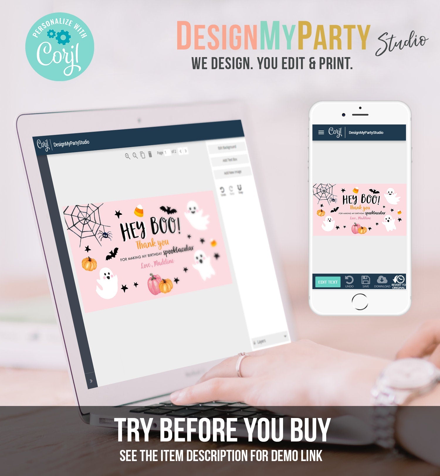 Editable Pink Halloween Gable Box Favor Label Halloween Ghost Gift Box Label Hey Boo Pink Ghost Birthday Treat Download Printable Corjl 0418