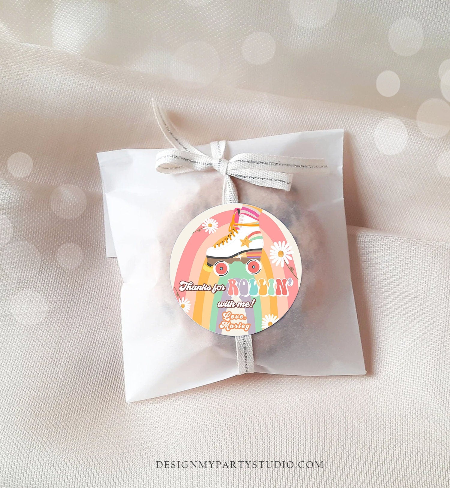 Editable Roller Skating Favor Tag Roller Skate Birthday Thank You Stickers Retro Skate Party DIsco Download Printable Corjl Template 0435