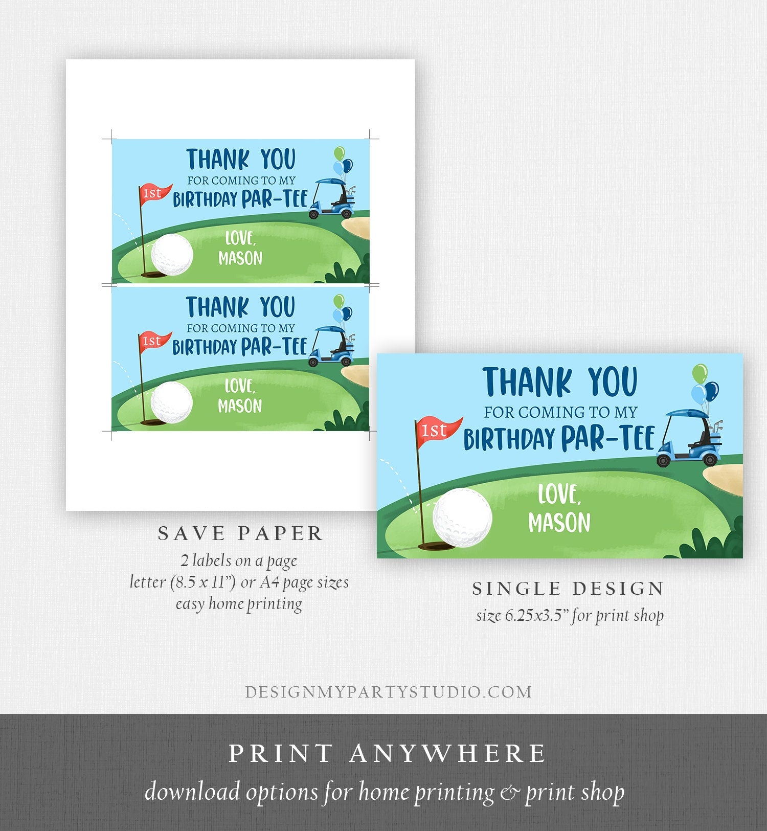 Editable Hole in One Gable Box Label Golf Boy Birthday Party Golf Gift Favor Par-tee Golfing 1st Digital Download Template Printable 0405