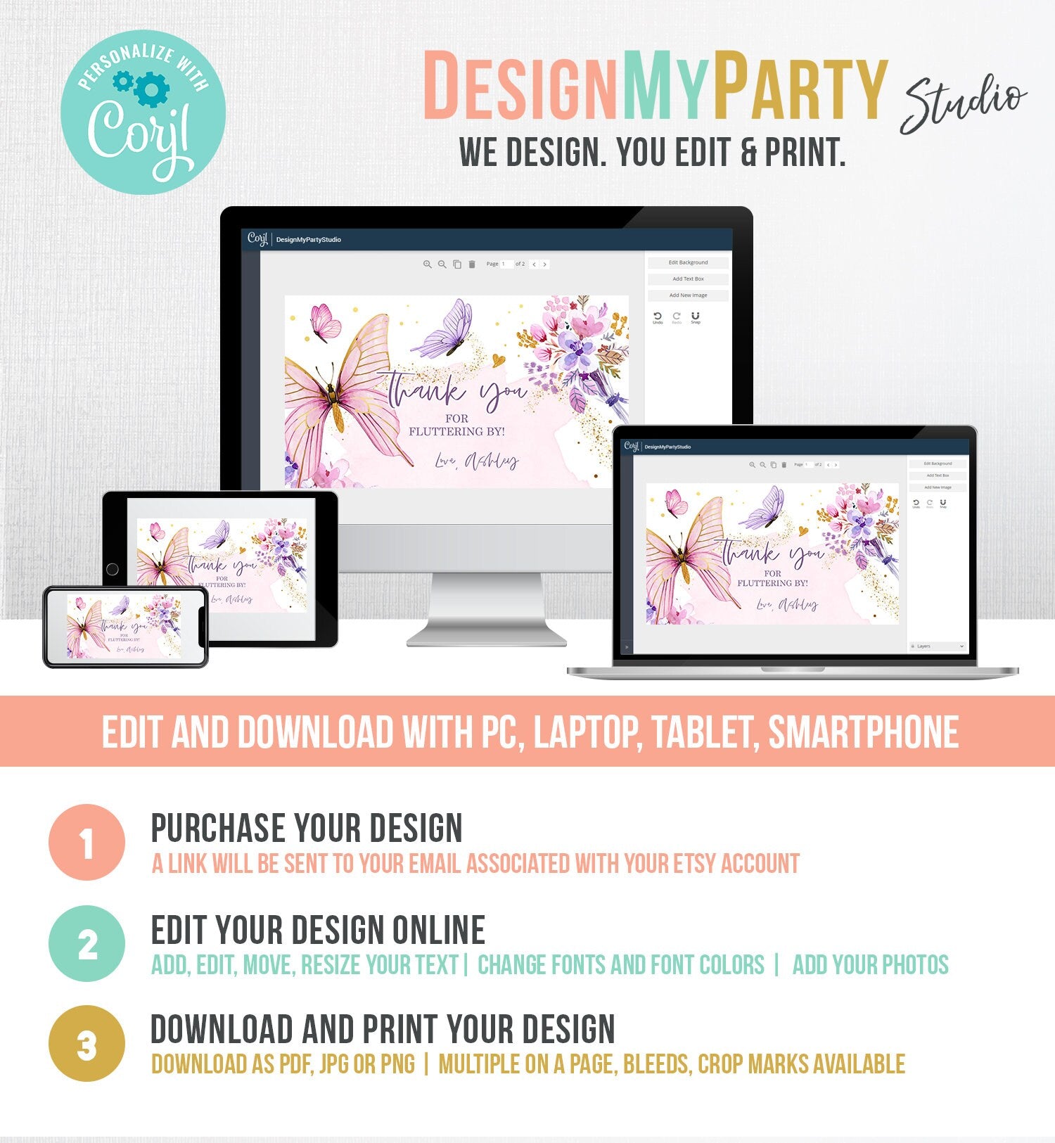 Editable Butterfly Gable Gift Box Label Butterfly Birthday Girl Treat Box Label Garden Baby Shower Pink Purple Download Printable Corjl 0437