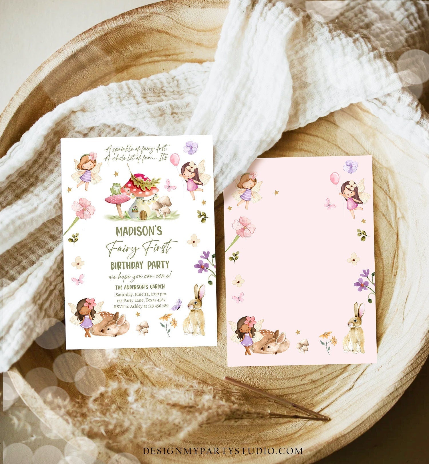 Editable Fairy Birthday Invitation Whimsical Enchanted Pixie Fairy Party Floral Fairy Girl Digital Download Evite Template Printable 0438