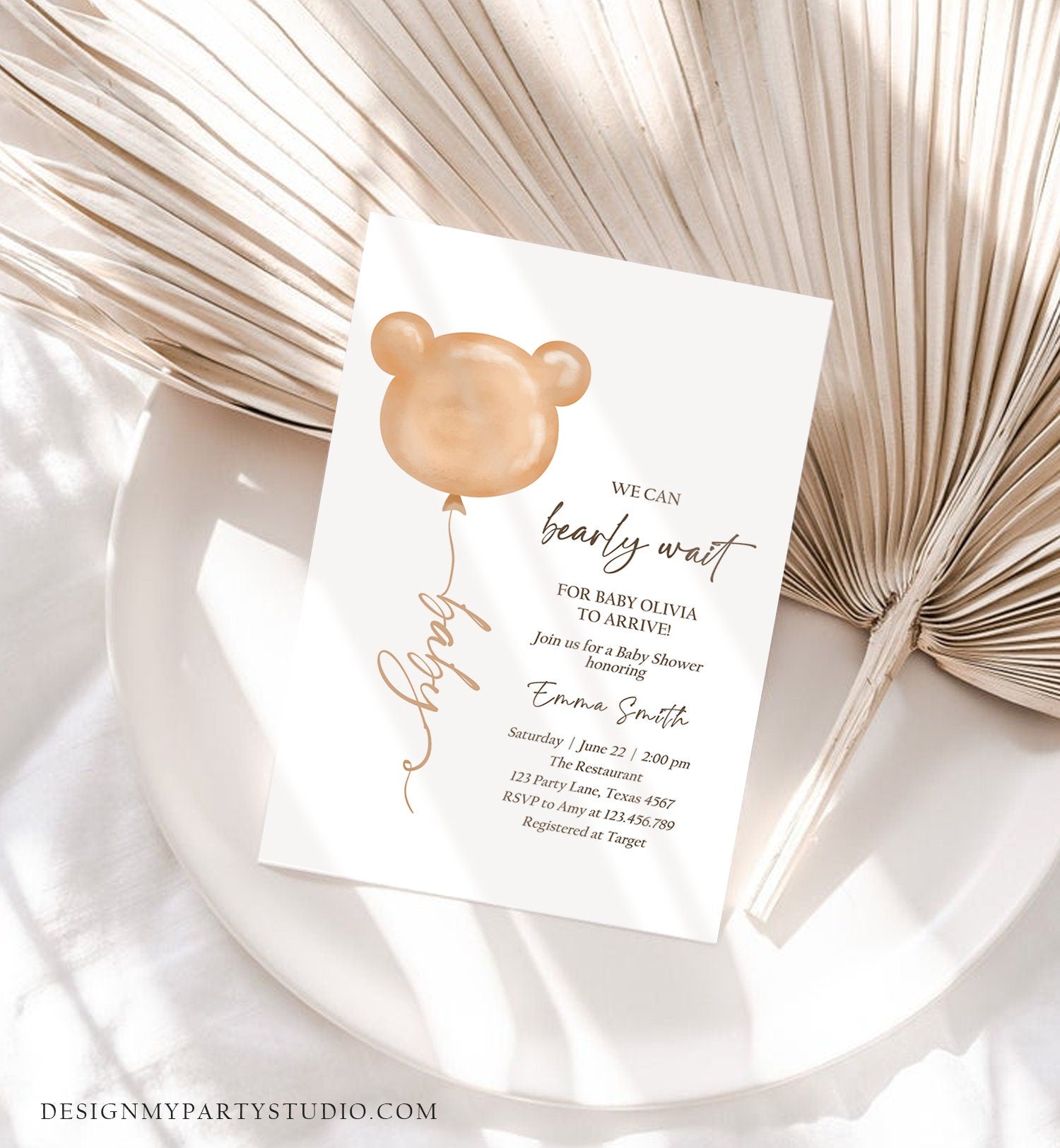 Editable We Can Bearly Wait Baby Shower Invitation Teddy Bear Gender Neutral Brown Boho Digital Download Template Printable 0439