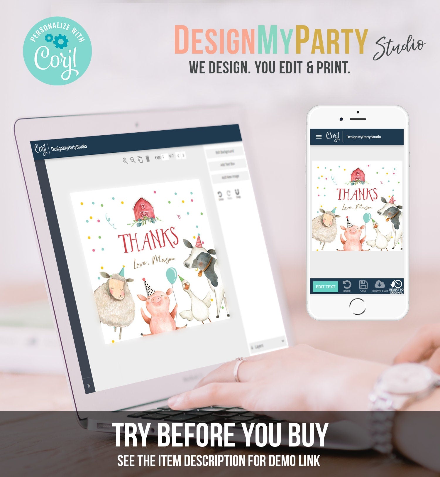 Editable Farm Animals Thank You Tags Boy Birthday Red Barn Barnyard Stickers Farm Birthday Decor Favor Tags Cow Confetti Template Corjl 0155