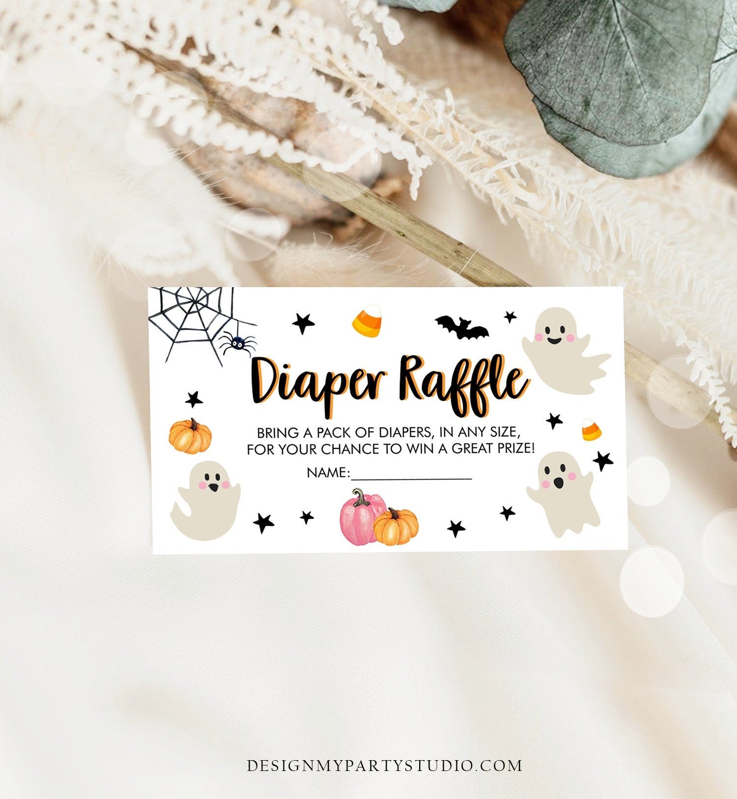 Editable Halloween Diaper Raffle Ticket Peek a Boo Halloween Baby Shower Registry Card Diaper Game Place Card Template PRINTABLE Corjl 0418
