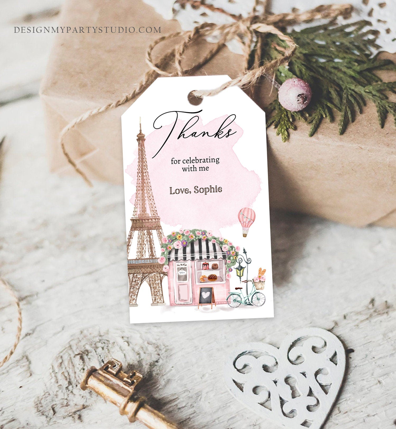Editable Paris Birthday Favor Tag French Patisserie Parisian Cafe French Baby Shower Gift Floral Tea Party Digital Template Printable 0441